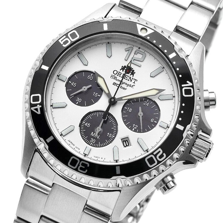 ORIENT Mako RN-TX0203S Chronograph Solar Watch Panda Dial White Black 42.8mm