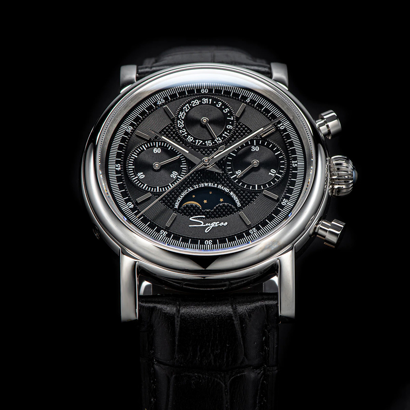 Sugess MoonPhase Master Chronograph Mechanical Mens Watch Seagull 1963 SU1908SZ