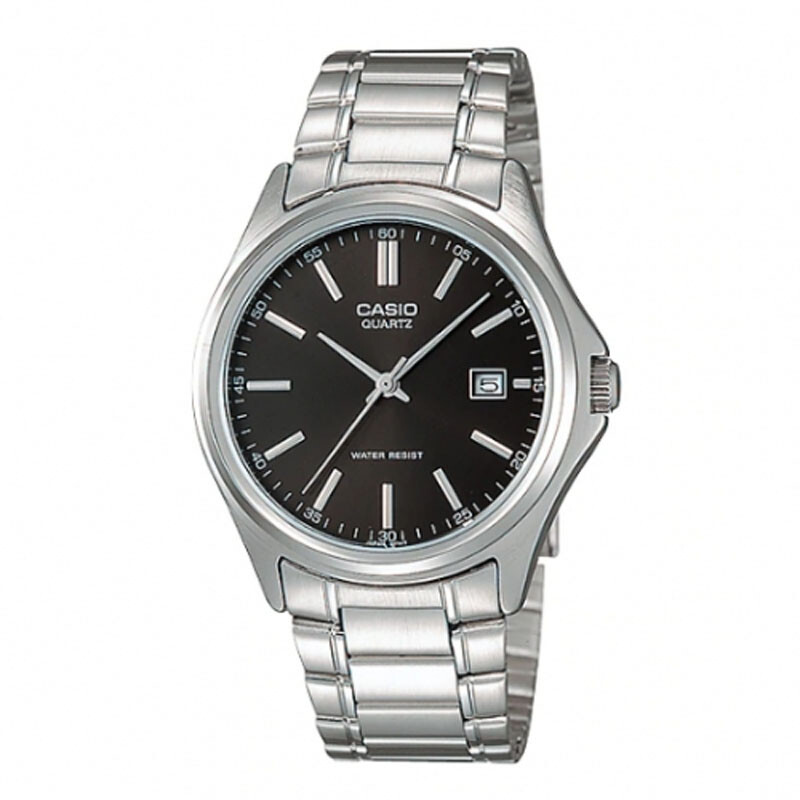 Casio Women’s Silver Bracelet Enticer Black Dial Analog Watch LTP-1183A-1ADF