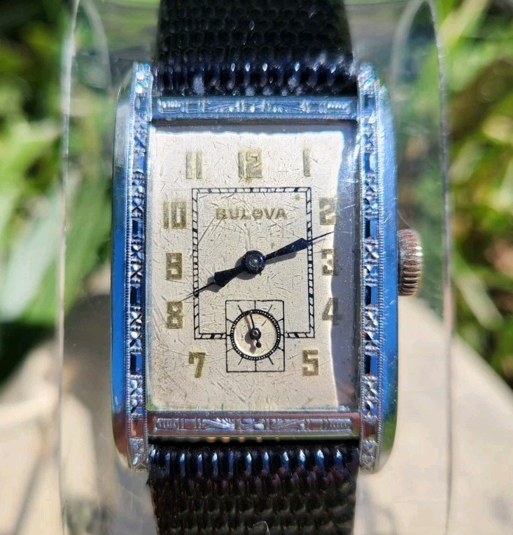 Vtg 1930 Bulova President Men’s 24mm Tank Watch 9AT Mechanical 14K GF Art Deco!!