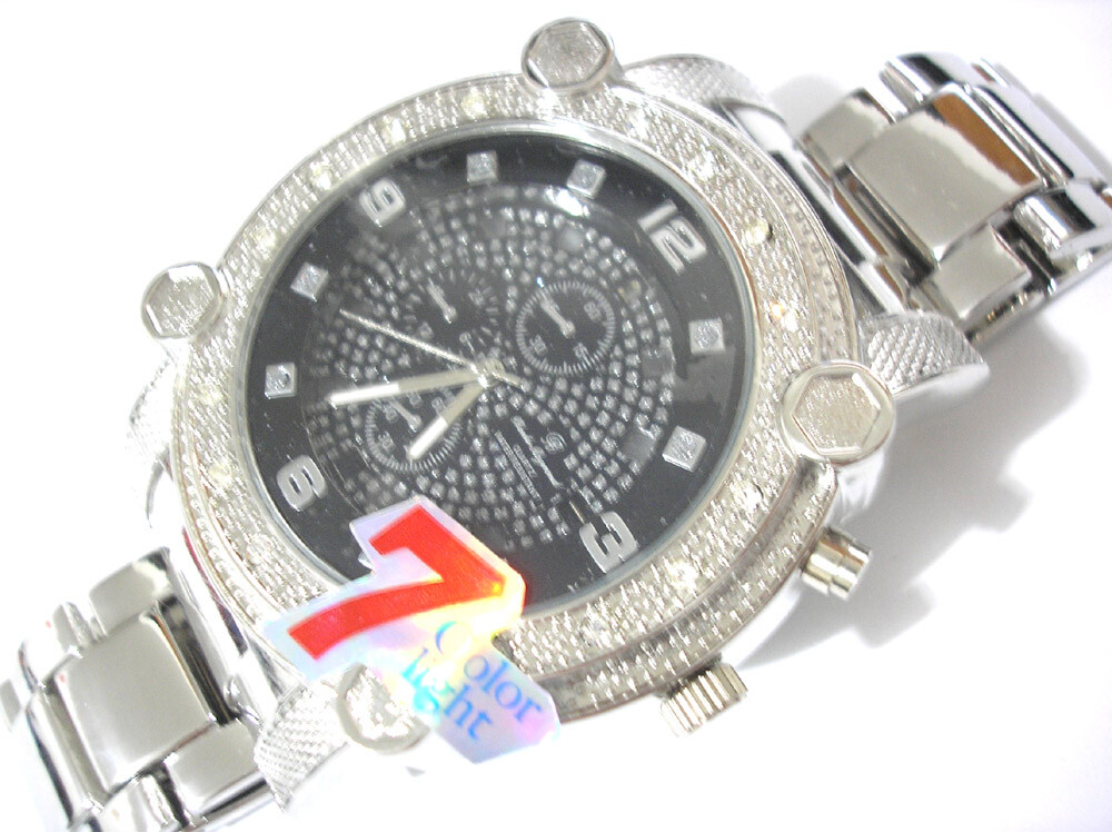 Silver Tone Metal Case & Band 7-color Light Men’s Watch with Crystals Item 1285