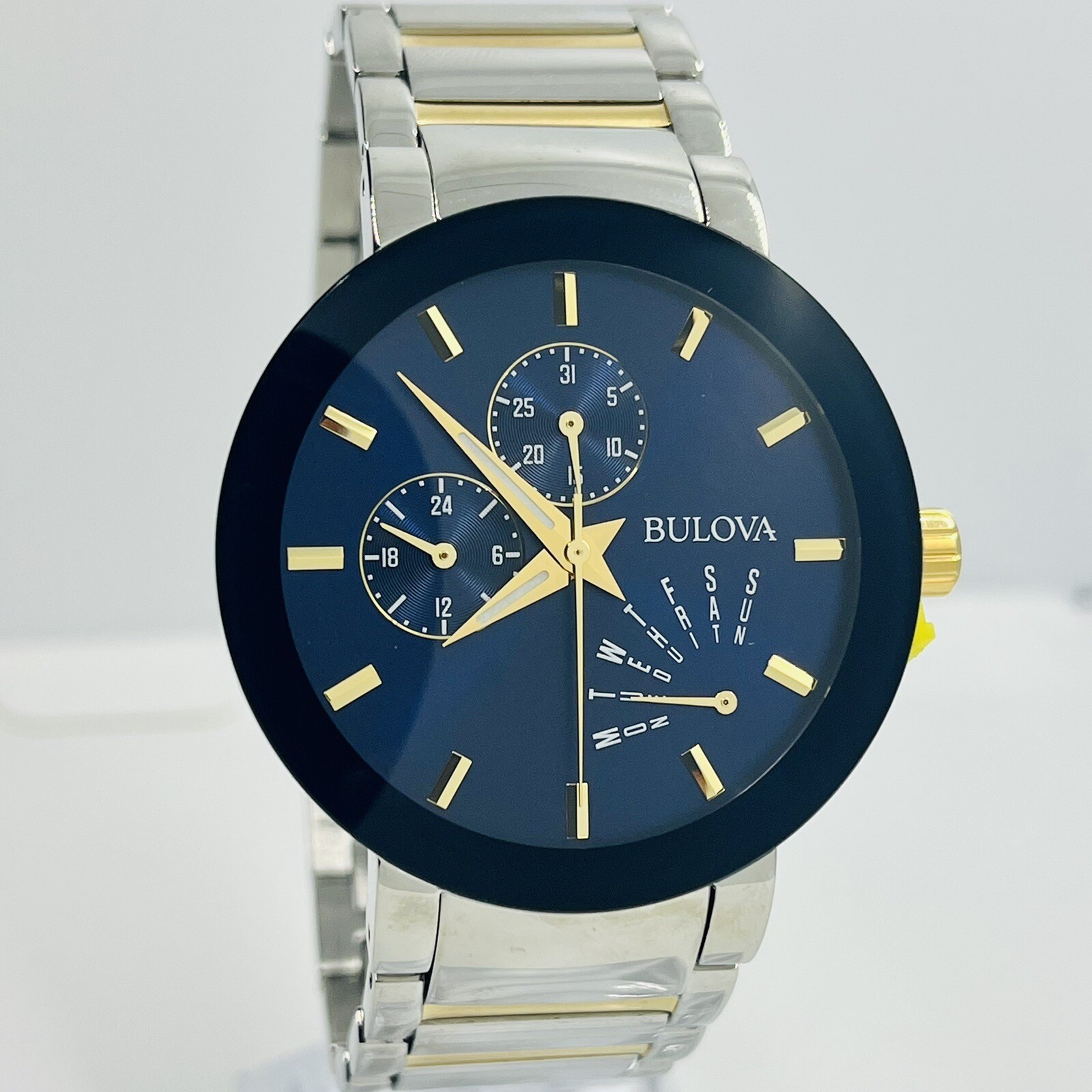 Bulova Men’s Futuro Stainless Steel Two Tone Blue Dial 40mm Watch 98C123