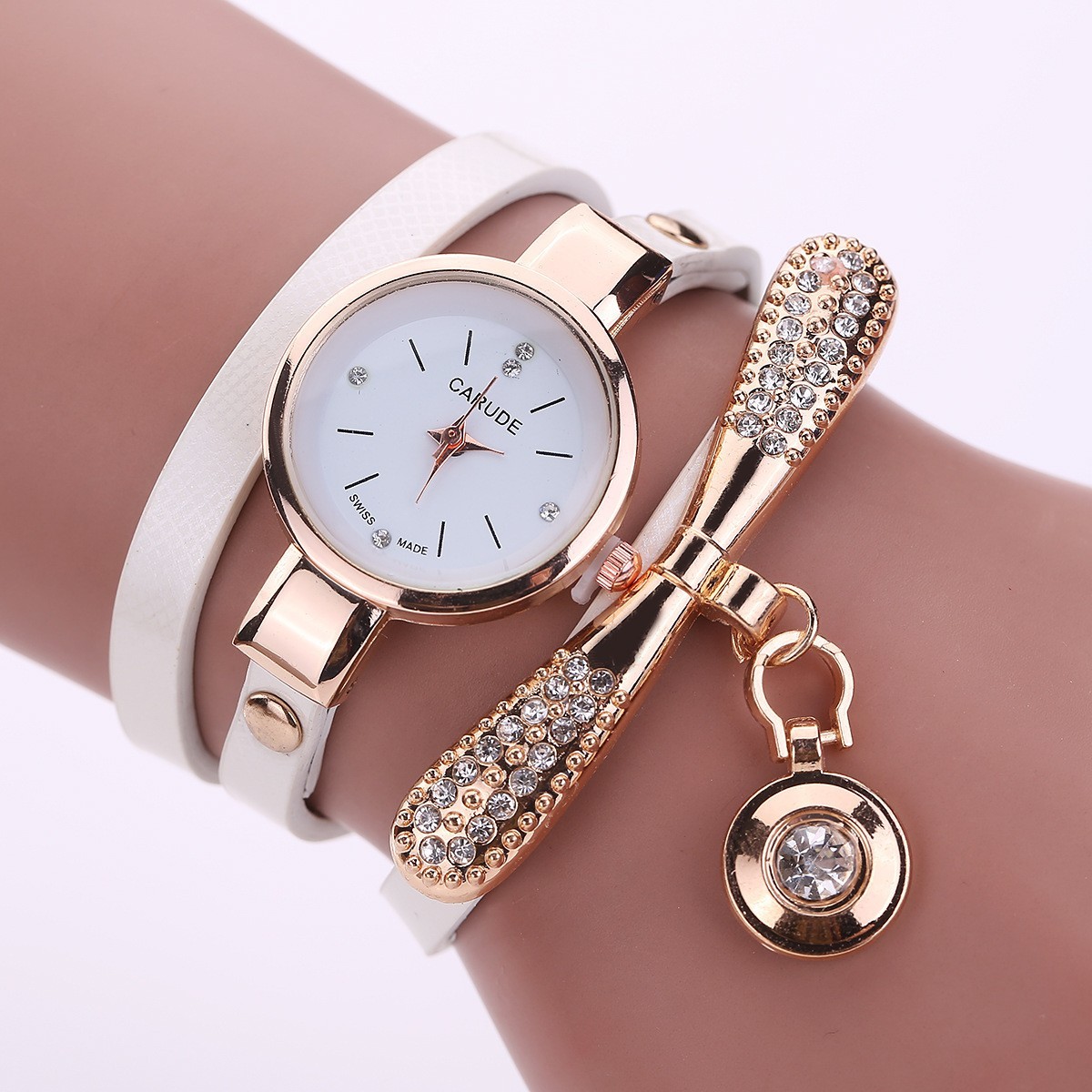 Women’s Fashion Quartz Watch Royal White Stainless Steel Strap Wristwatch -Beige