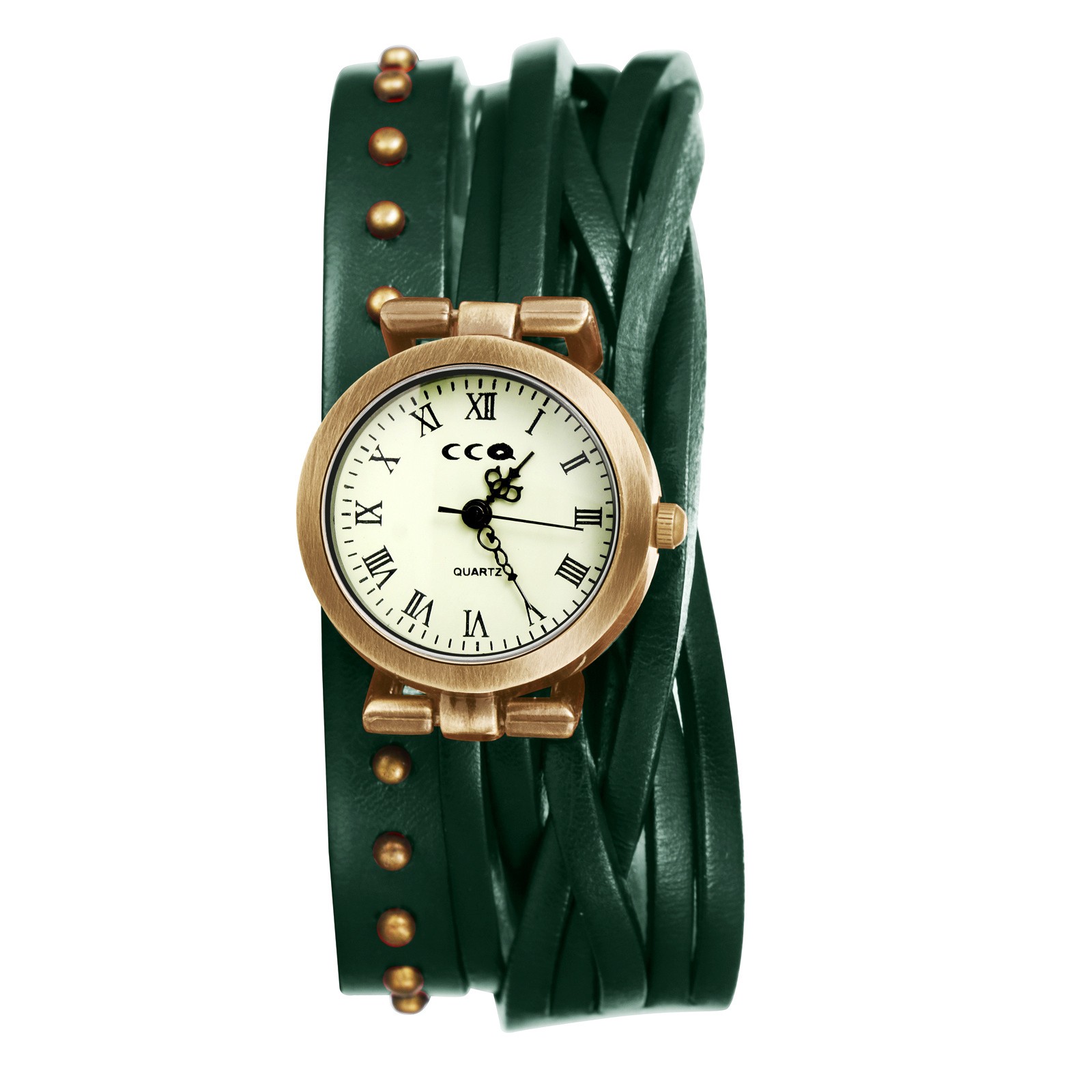 Punk Double Wrap Watch Roman Numerals Studded Leather Rivet Motorcycle Women