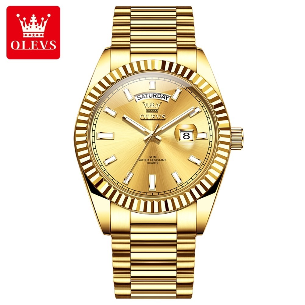 Olevs Quartz Men’s Watch, Stainless Steel, Waterproof, Luminous, with Day Date
