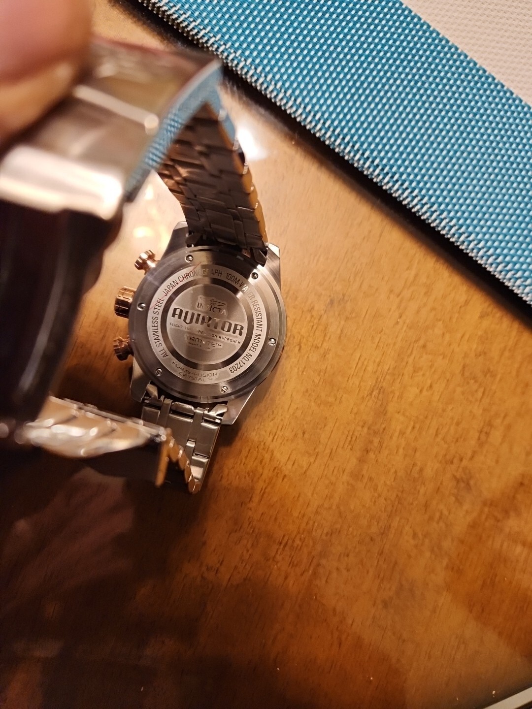 17203 Invicta Men AVIATOR CHRONOGRAPH ROSE GOLD BLUE Dial Silver Bracelet Watch