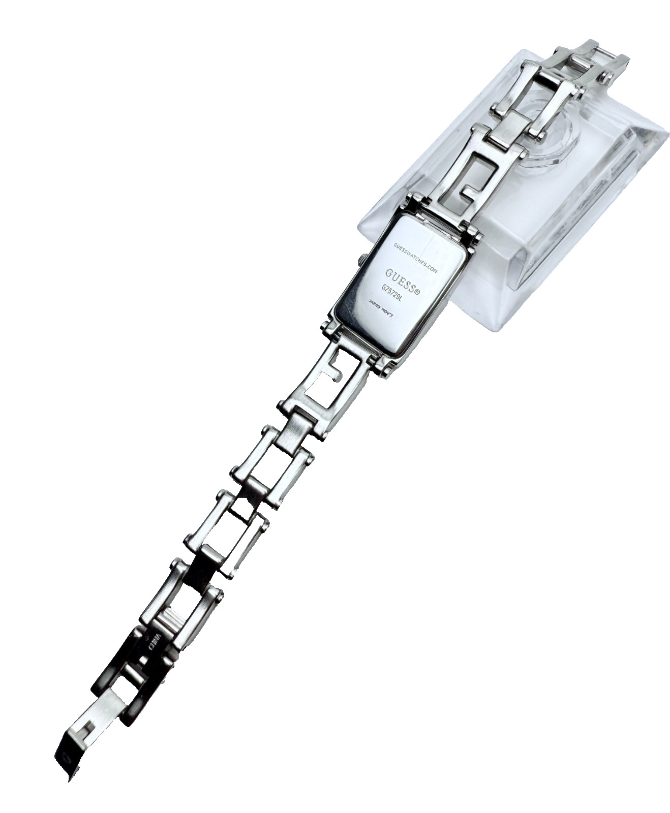 GUESS G75729L BLACK DIAL RHINESTONES SILVER TONE G BRACELET BAND LADIES WATCH