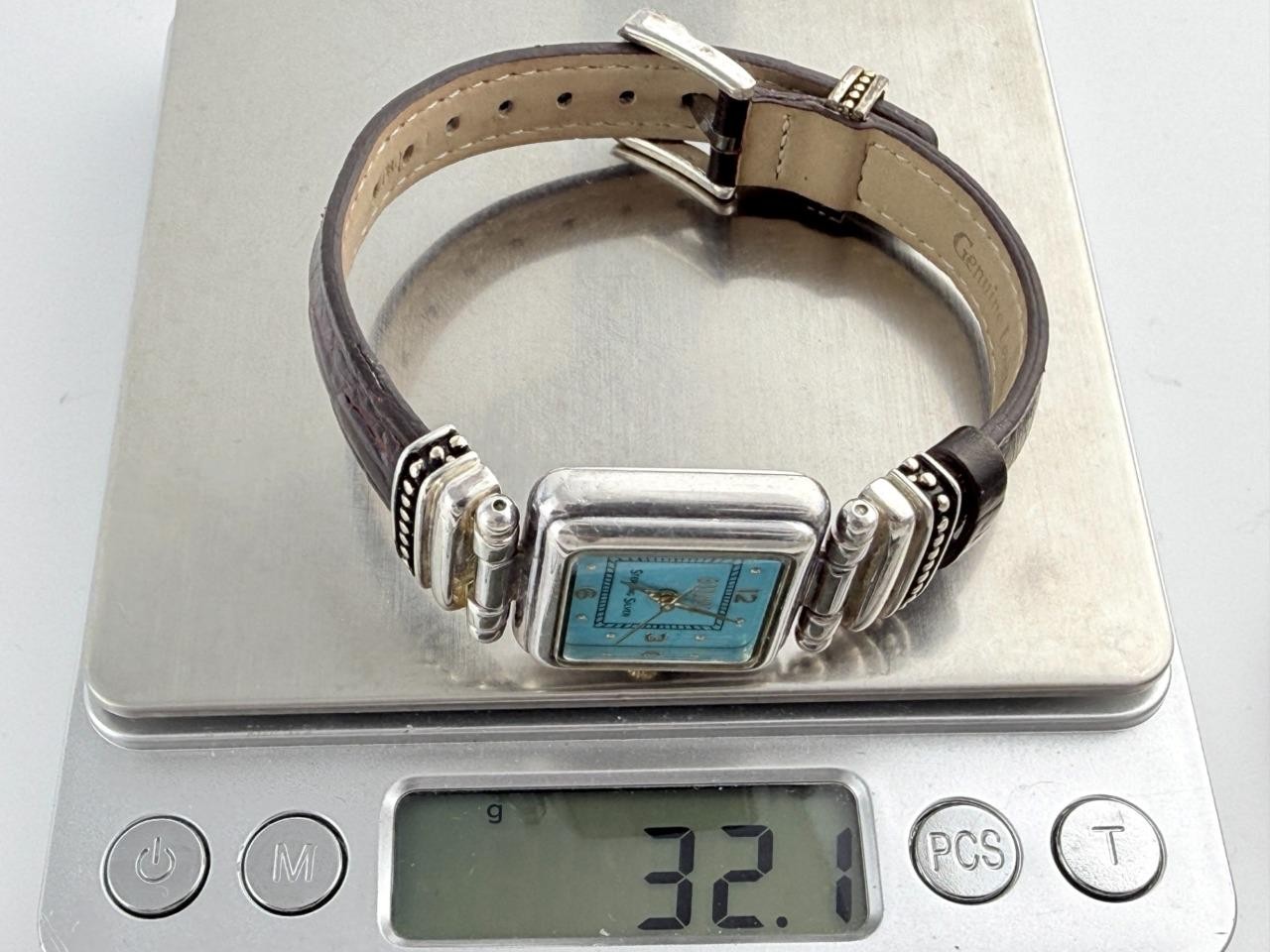 Ecclissi Sterling Silver Case Blue Face Color with Leather Black Band WORKING