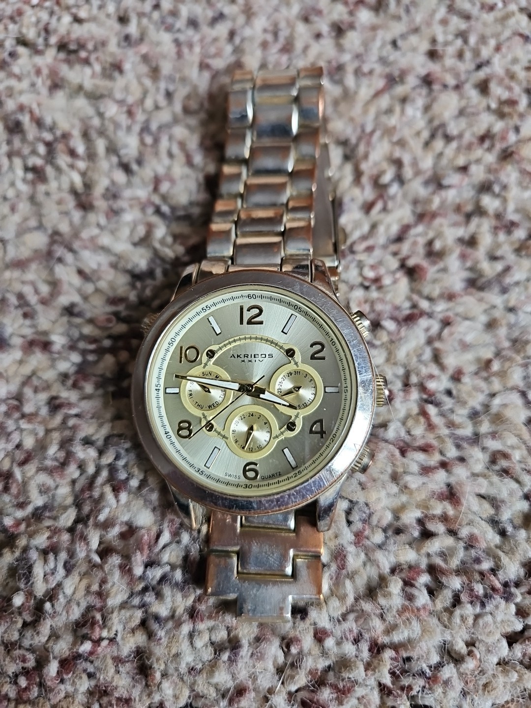 Akribos XXIV AK648YG Mens Ultimate Multi Function Gold-Tone Watch Needs Battery