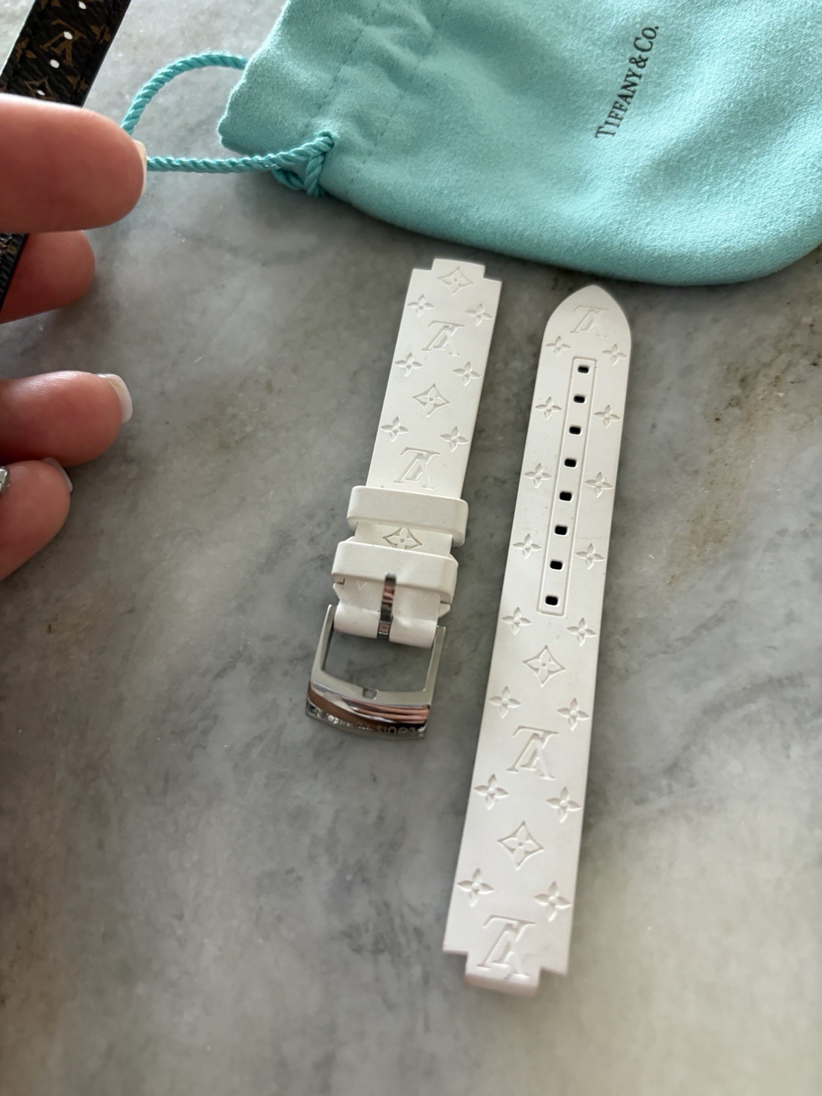 Louis Vuitton Tambour Women’s Wristwatch Leather Brown & White Bands Diamond