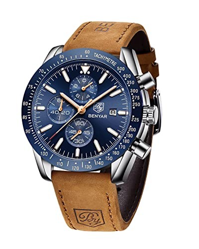 BY Watch for Men Analog Quartz Chronograph Waterproof Luminous Brown Blue