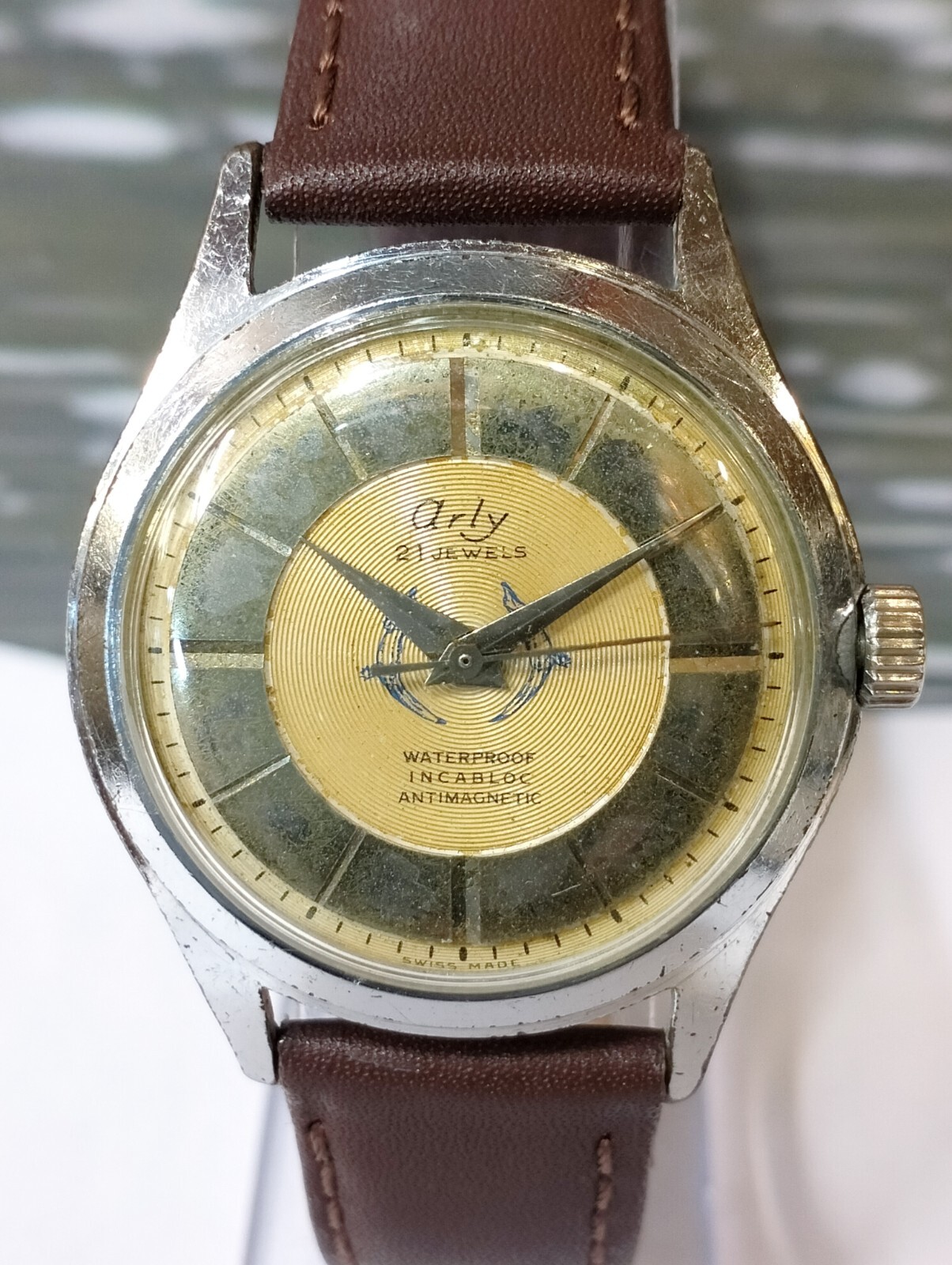 ARLY 21 JEWELS WINDING AGED GOLD DIAL SWISS MEN’S FULL WORKING VINTAGE WATCH