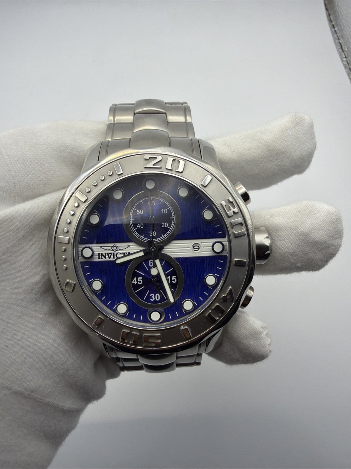 Invicta 0879 Pro Diver Swiss Chronograph Blue Dial Stainless New Battery Works