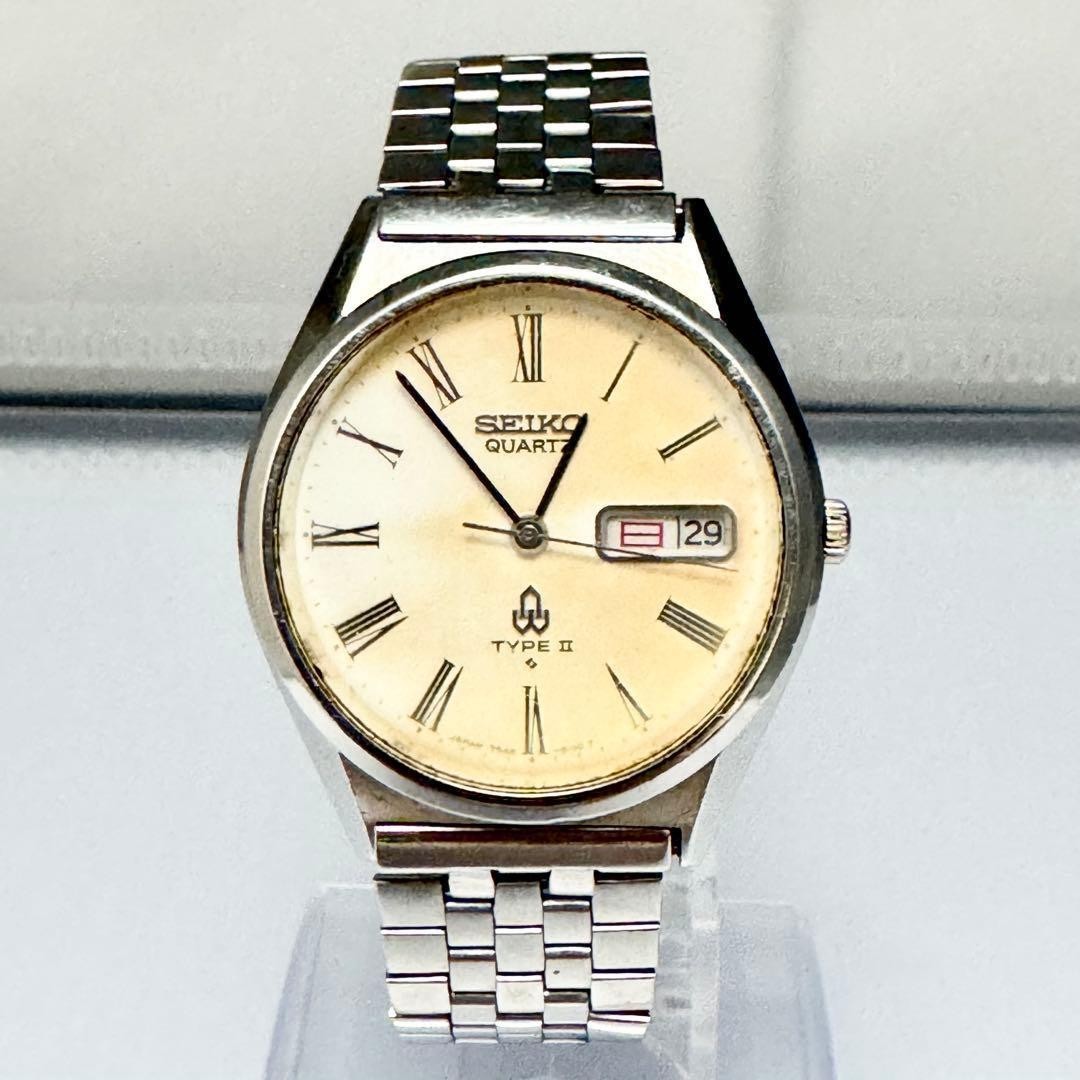 Seiko 7546-8000 Quartz Unisex Watch Gold Dial Analog Date Display From Japan