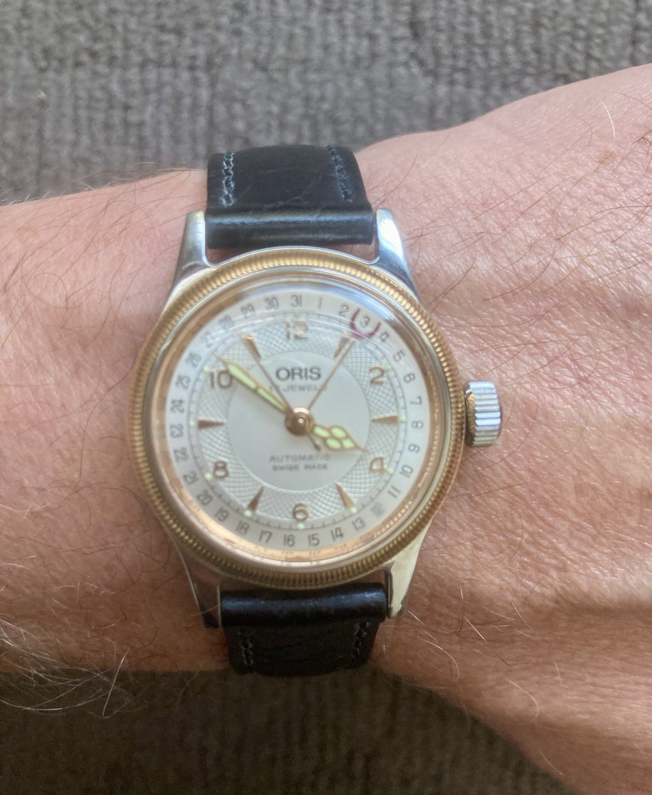 Oris Big Crown Pointer Date Auto Swiss Made White Dial Black Leather Strap
