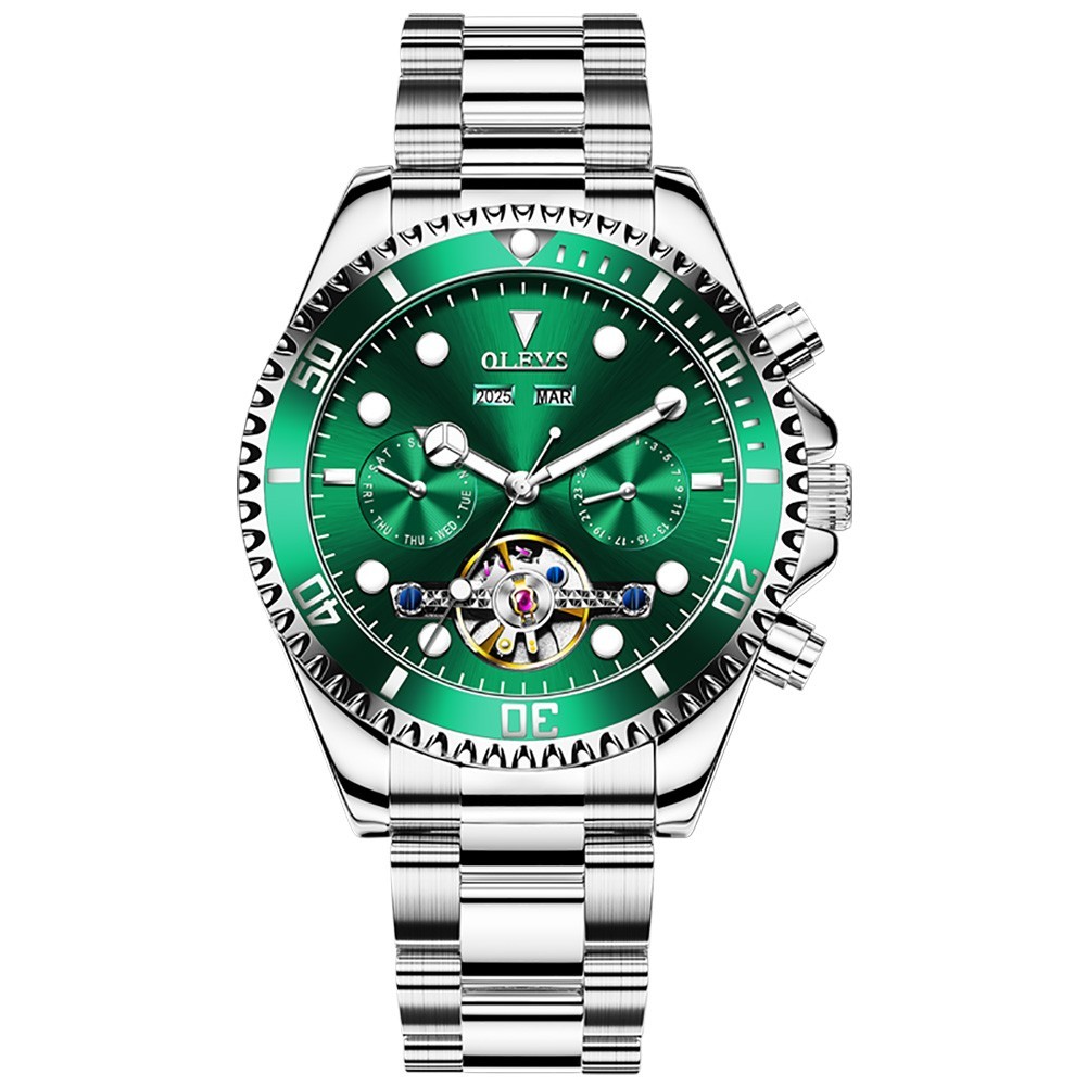 OLEVS 6605 Big Dial Skeleton Hollow Date Week Gents Business Automatic Watch