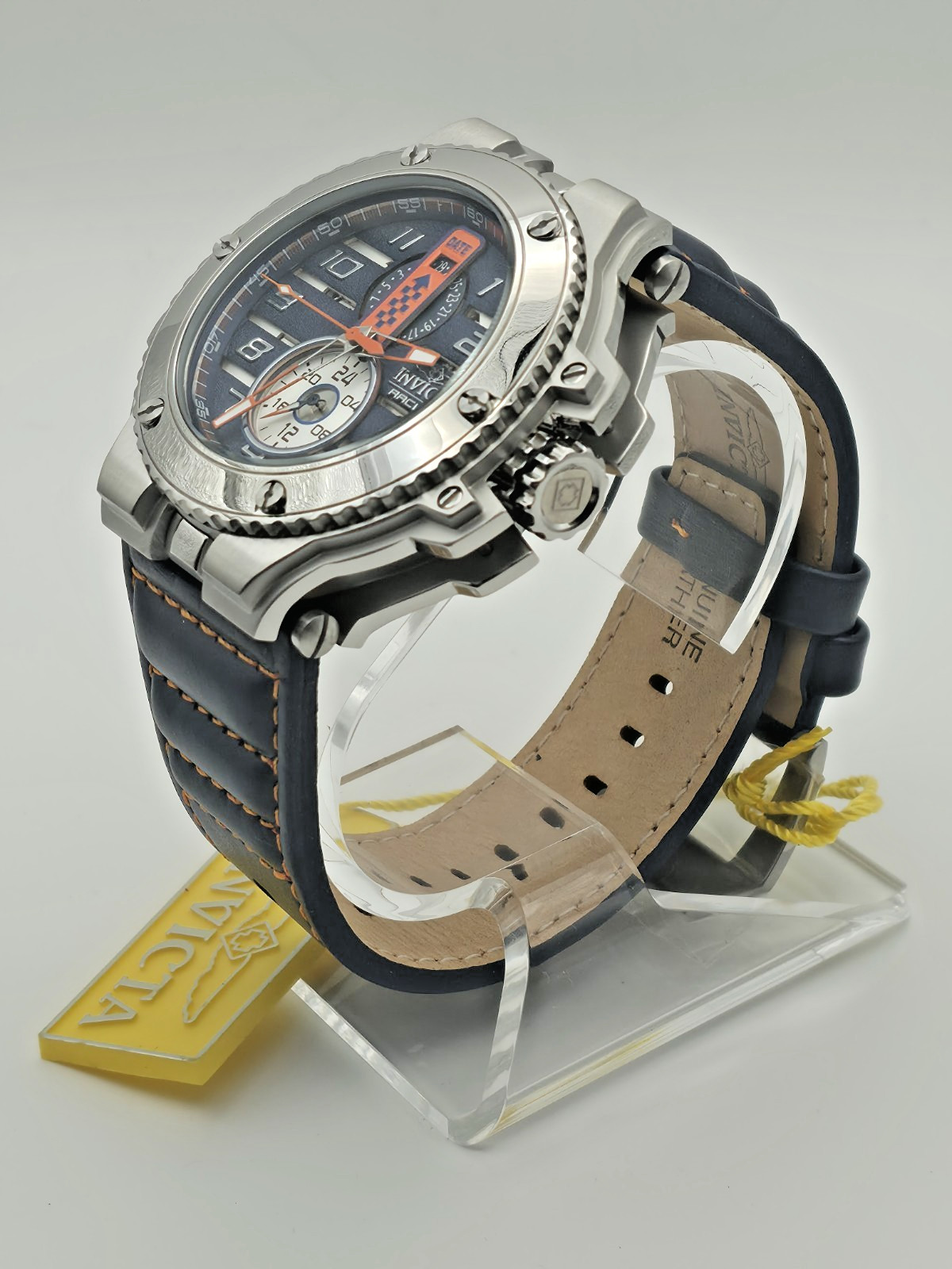 Invicta Mens 56mm RACING DOWNFORCE Quartz ORANGE BUE Dial BlueTone 200m Watch