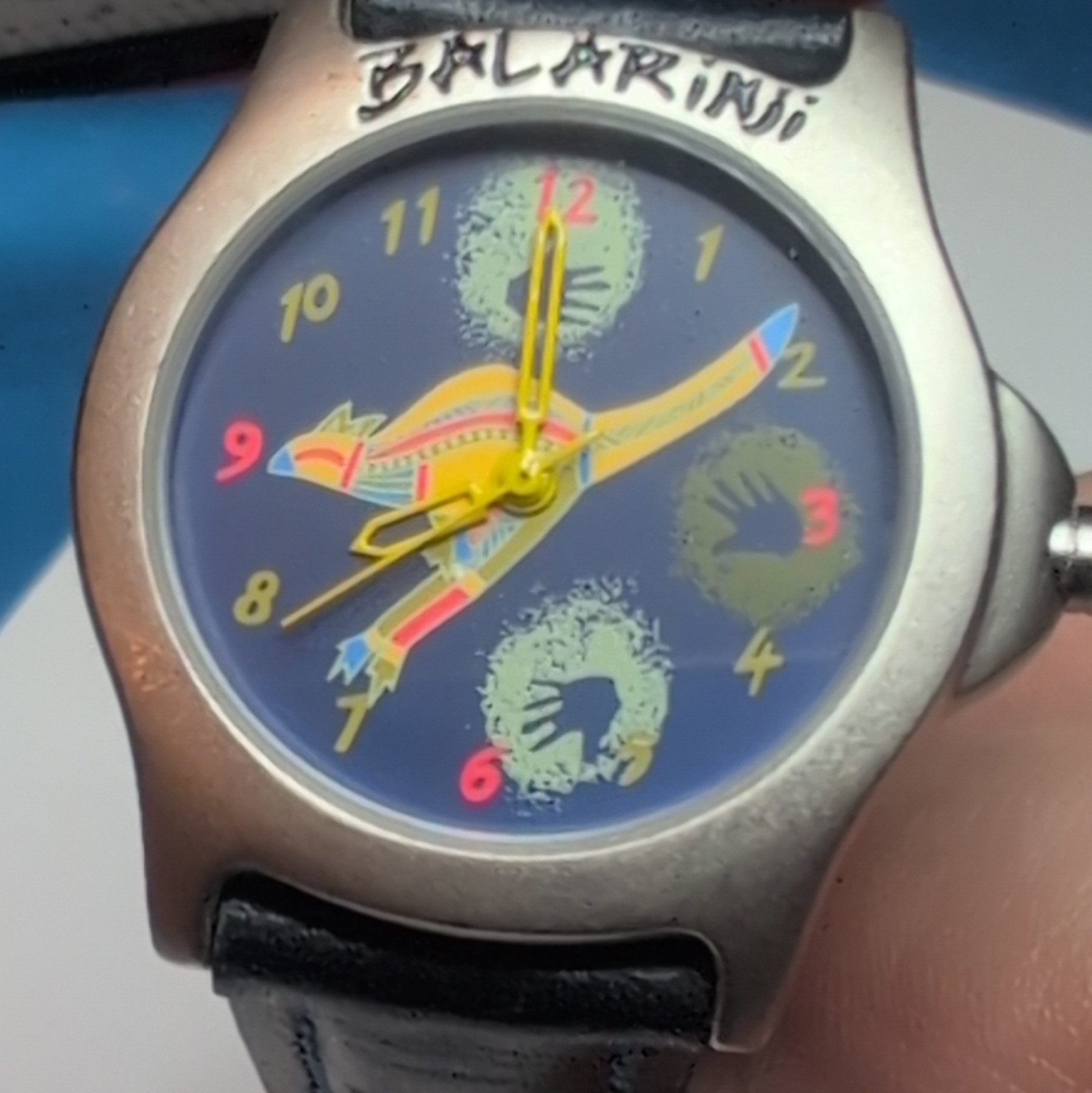 Balarinji Quartz Analog Wristwatch Blue/Multicolor Dial Black Leather Strap