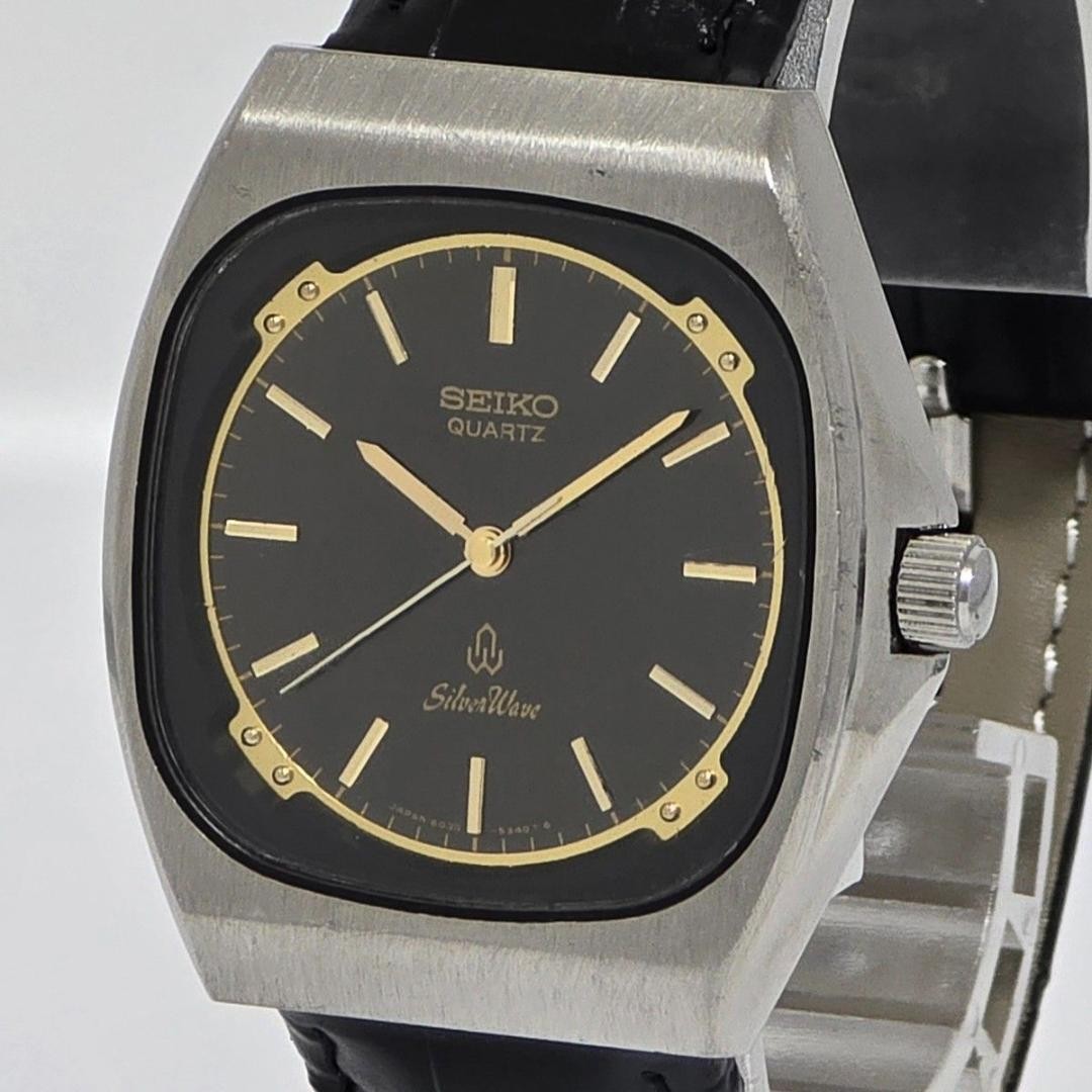 Seiko Silver Wave 6030-5280 Quartz Black Gold Watch Japan Vintage 072417