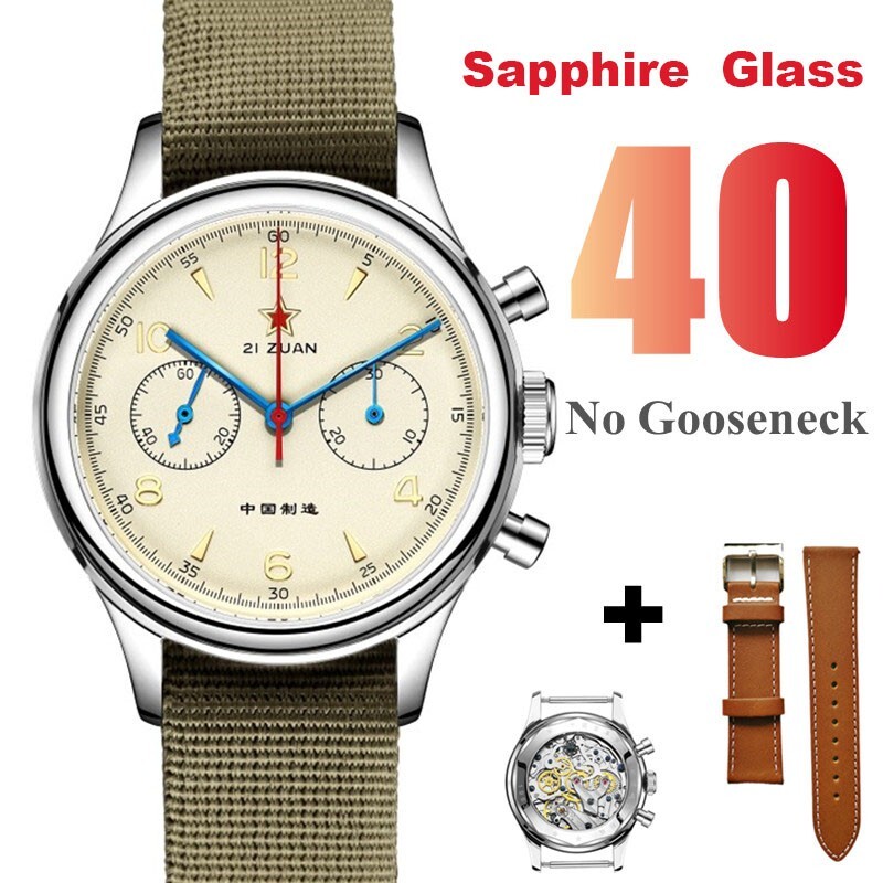 Men’s Vintage Mechanical Watch Sapphire Crystal Chronograph 40MM Dial Wristwatch