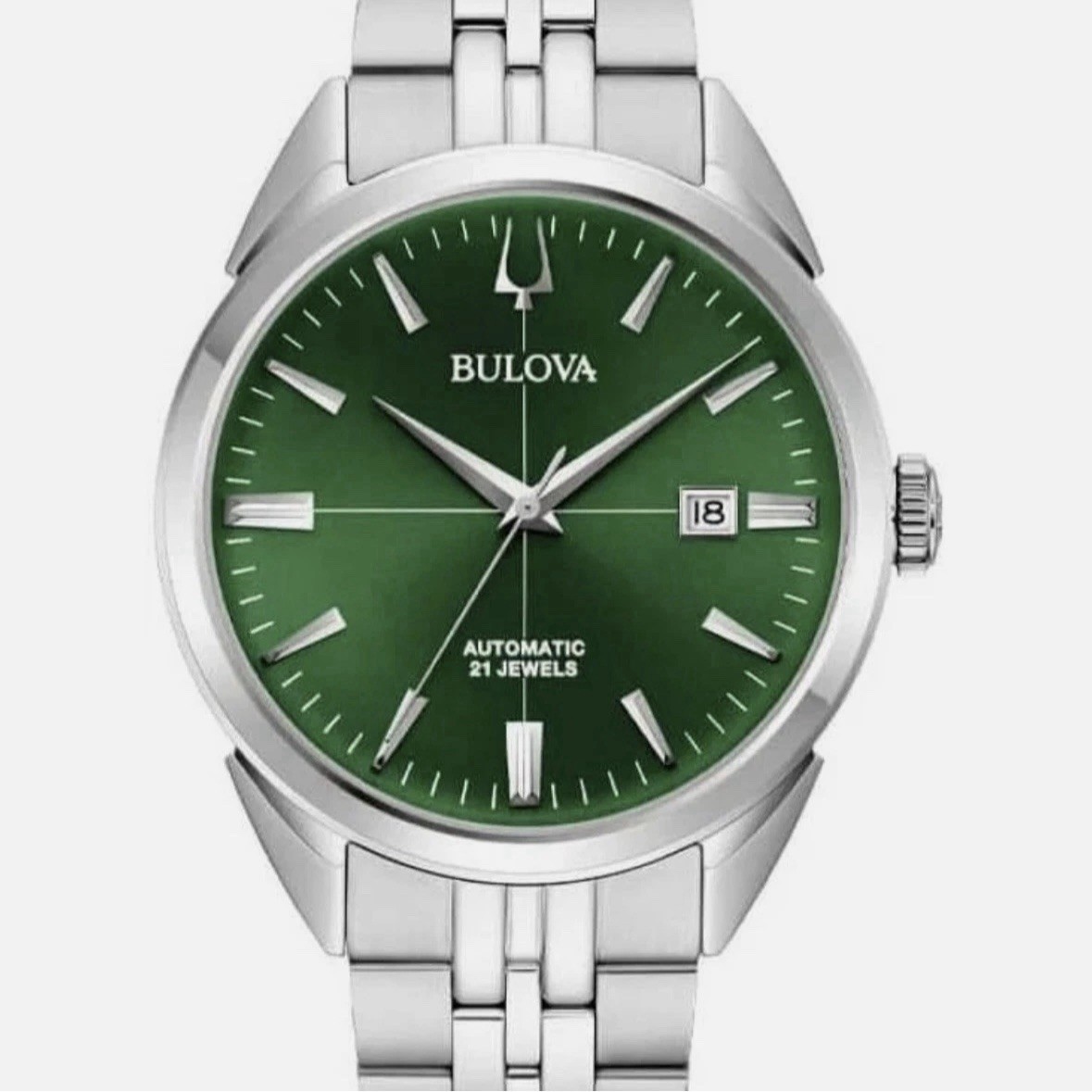 Bulova Sutton Automatic Emerald Green Sunburst Stainless 41mm Mens Watch 96B424