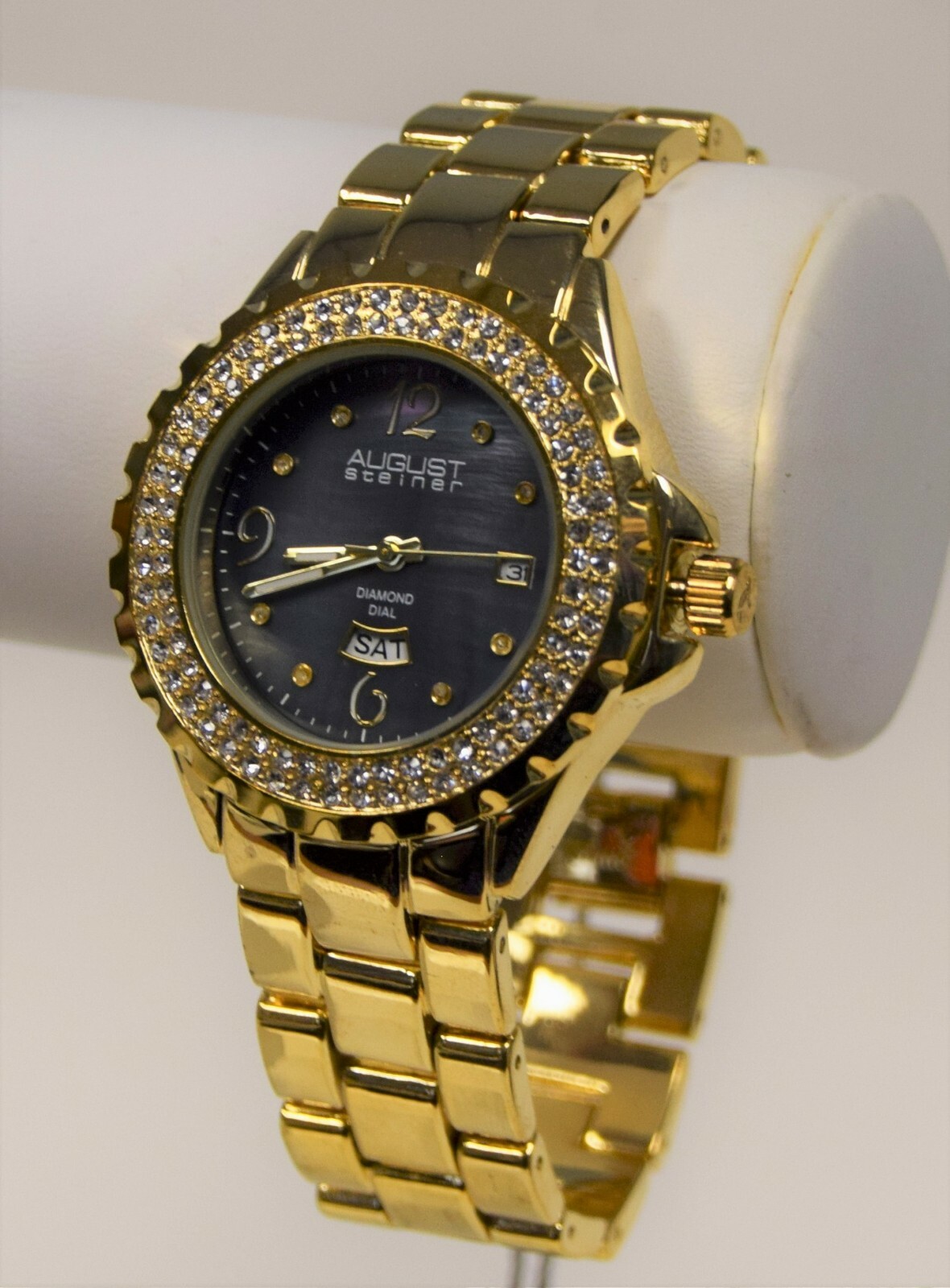 NEW August Steiner AS8156YG Women’s Diamond/Crystal BLK Dial MOP Bracelet Watch