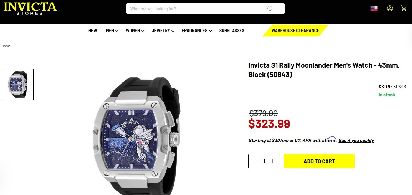 Invicta S1 Rally Moonlander Artemis ll USA Moon Expedition Men’s Watch 43mm NEW!