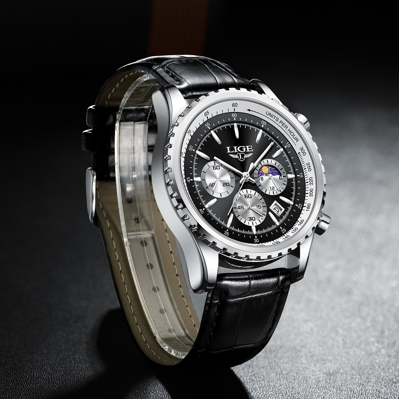 2026 Men Watch Quartz Date Moonphase Luminous Chronograph Waterproof Wristwatch