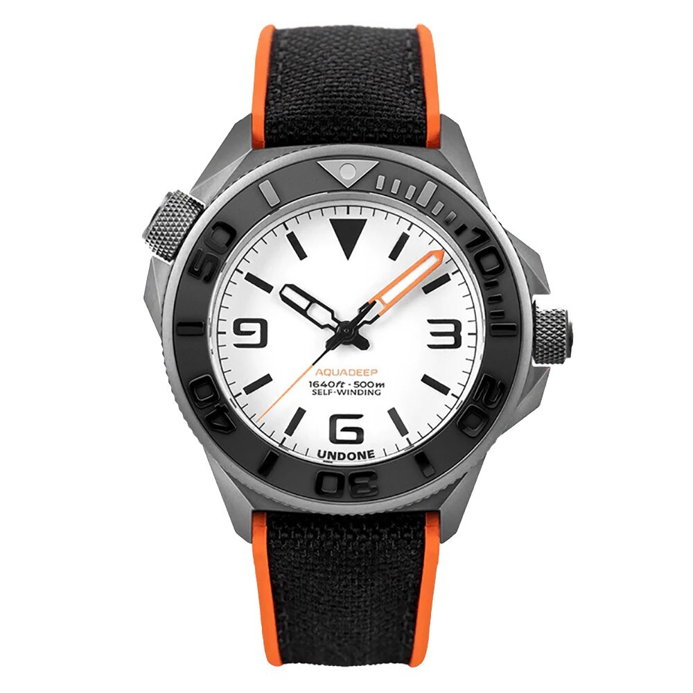 UNDONE AQUALUME Automatico Titanio Silicone Tessuto Bianco Arancio Orologio Uomo