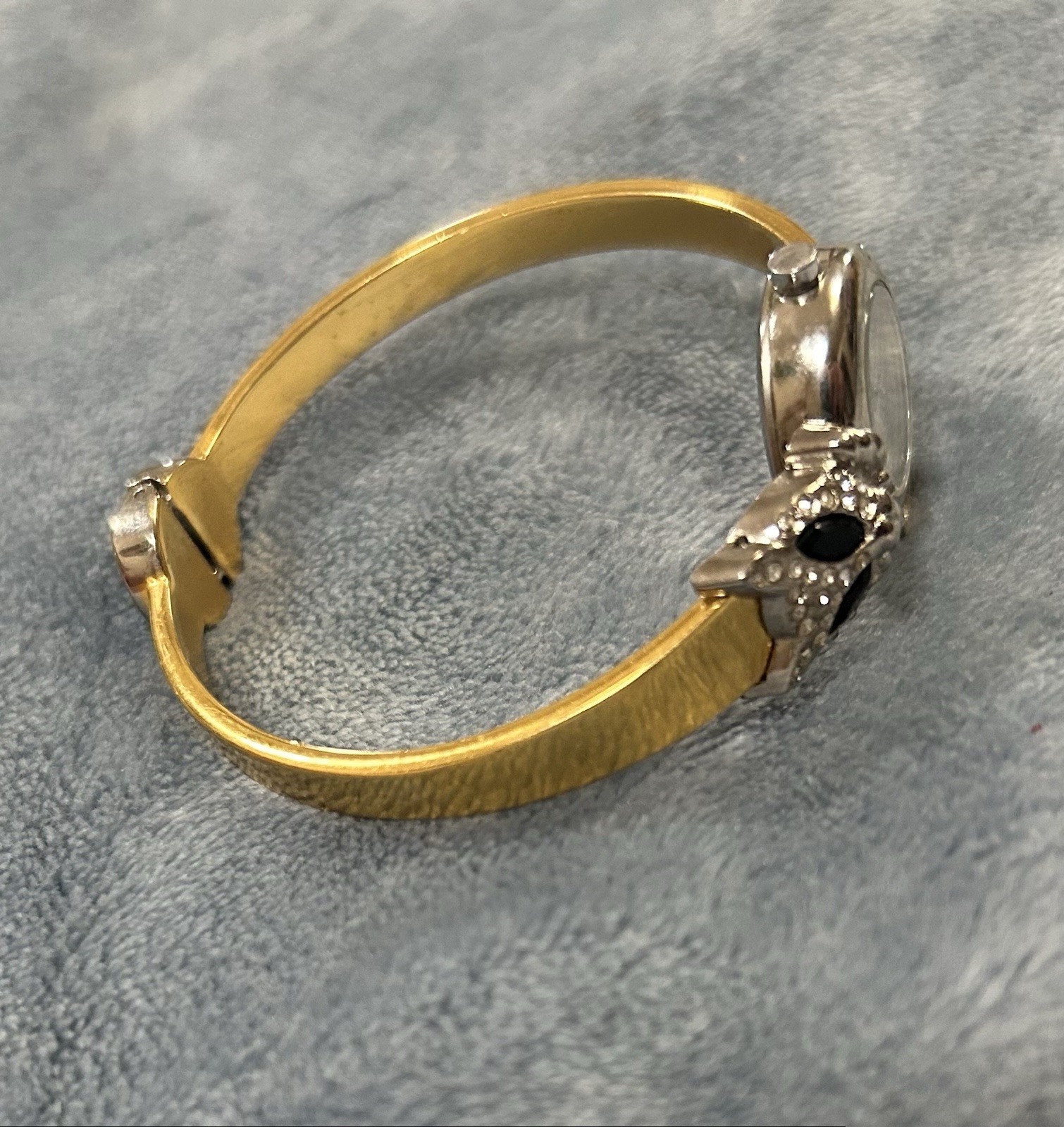 Avon Cat Watch Women Silver Gold Tone Hinged Cuff New Battery 6/8” Case~see Pics