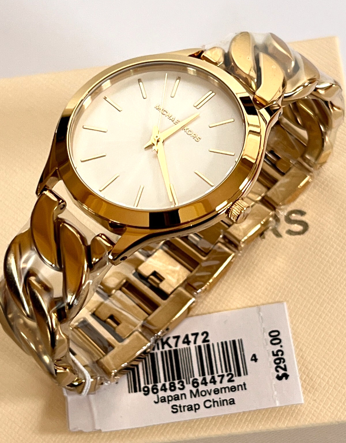 MICHAEL KORS MK7472 Slim Runway Gold-Tone Curb Link Bracelet Watch BNWTGBox $295
