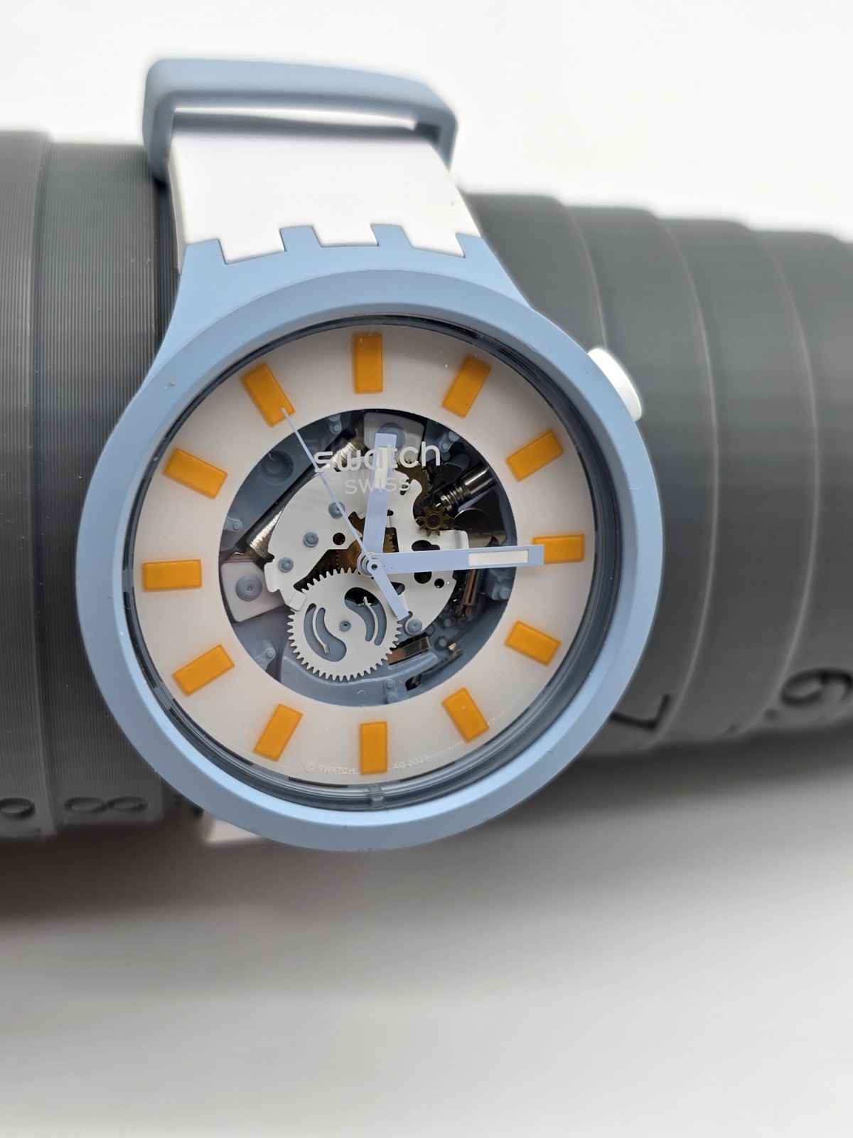 SWATCH Big Bold Bioceramic Blite Quartz White Blue Orange Watch SB03N101
