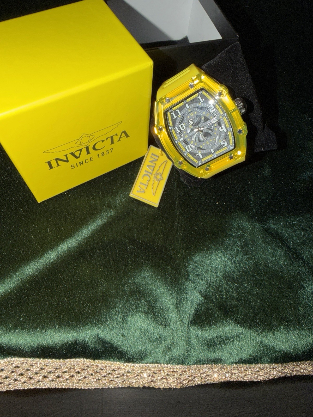 Invicta Bolt Quartz Chronograph Yellow Silicone Strap 52mm 30m Watch w/ Box