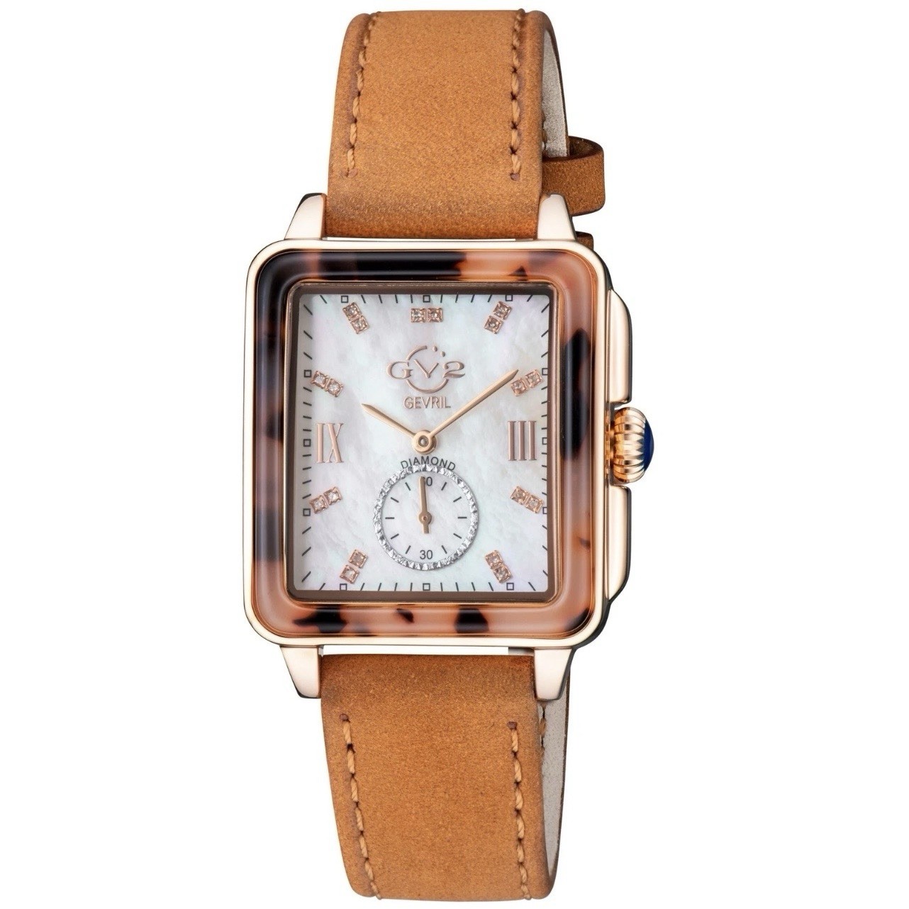 GV2 Bari Tortoise Diamond Suede Leather Swiss Women’s Watch