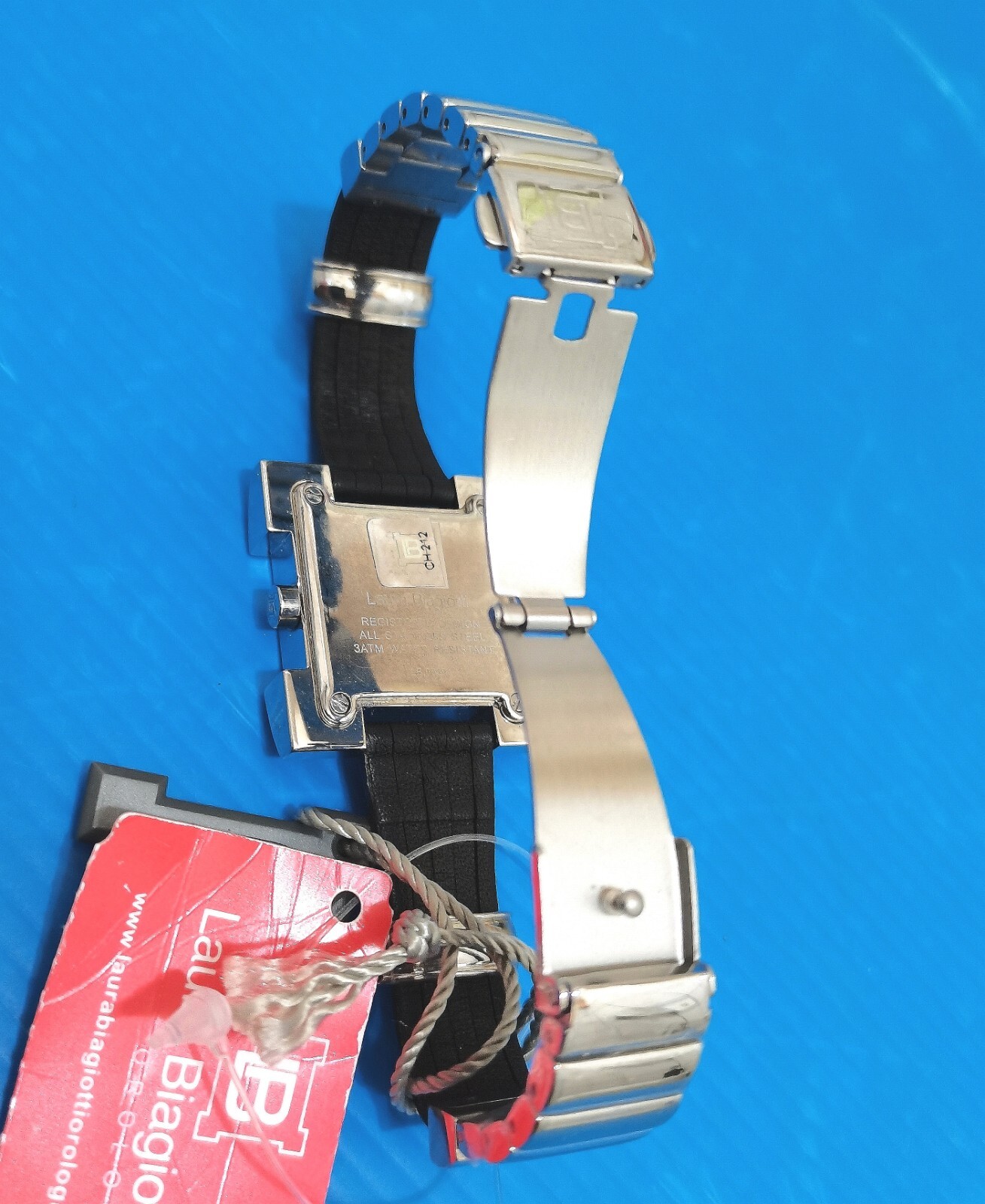 laura biagiotti watch swiss case square steel only time, full black