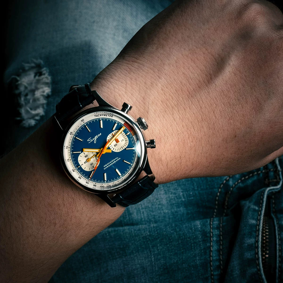 Sugess Chrono Heritage ST1901 SWAN NECK Watch Blue Dial Chrono SEAGULL 1963 USA