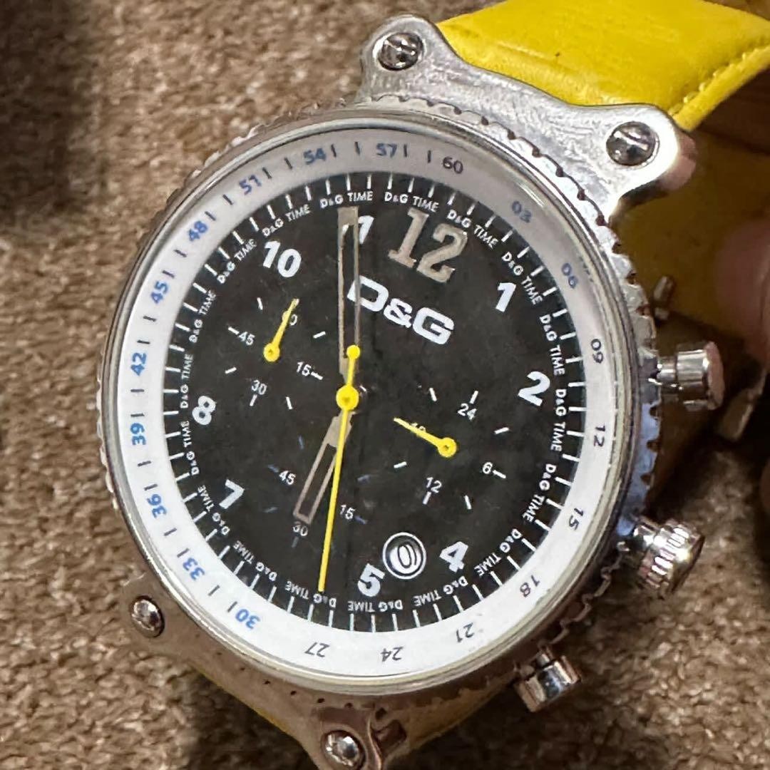 DOLCE GABBANA Wristwatch D G Time Chronograph Silver Yellow Authentic From Japan