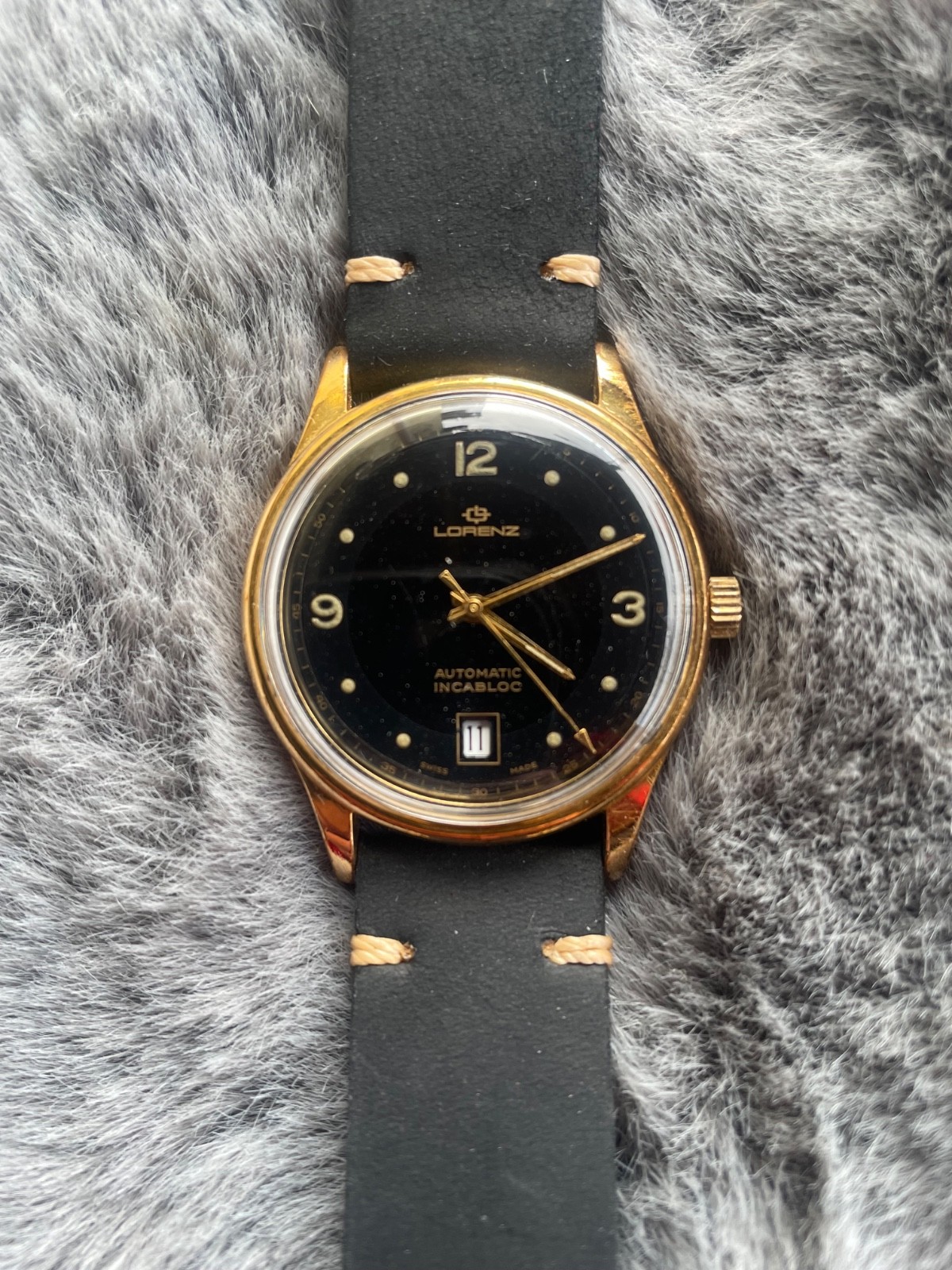 Vintage Lorenz 38mm Gold-Plated Automatic 17-Jewel ETA 2824-2 Black Dial
