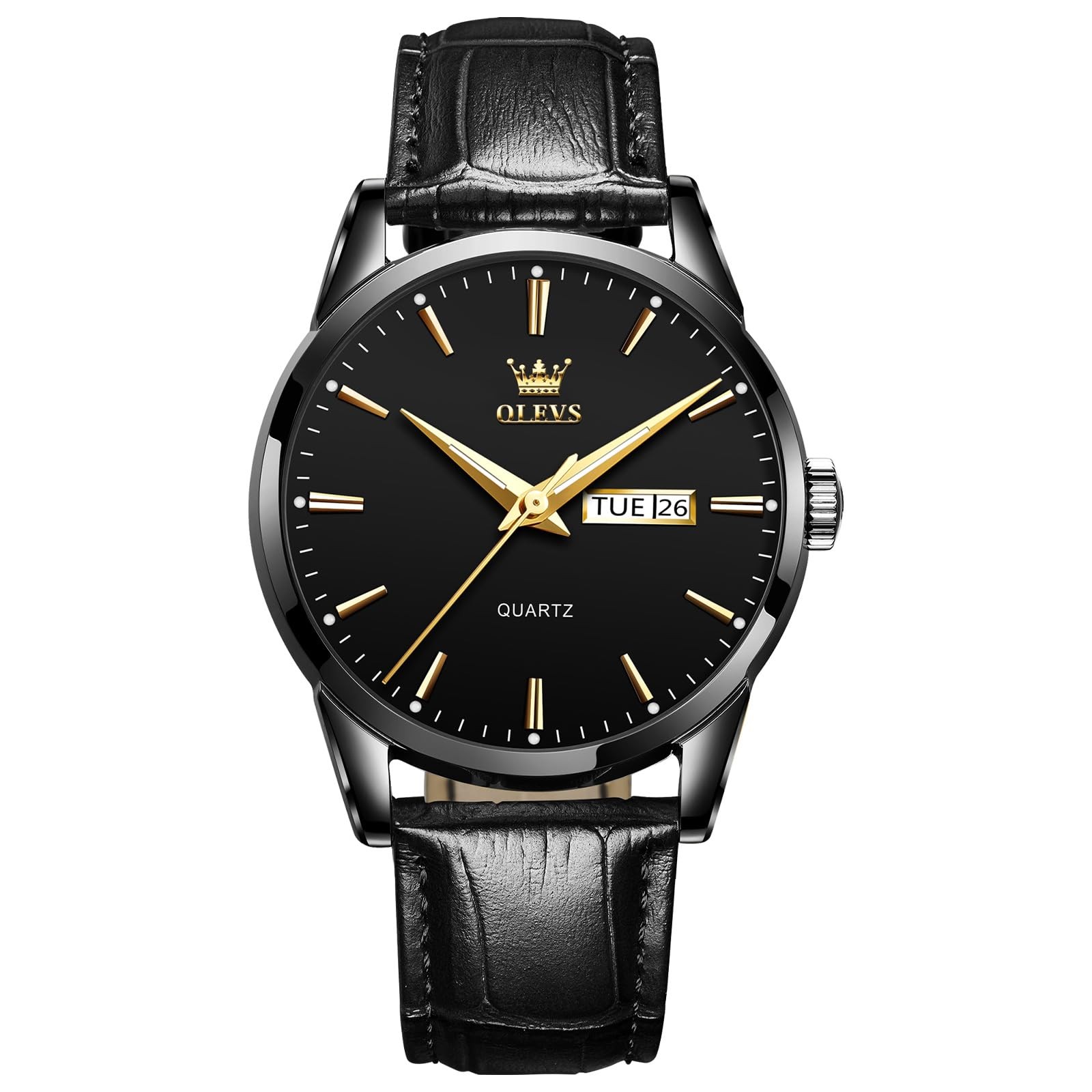 Black Watch for Men Leather Band Watches with Day and Date Casual Cool Mens B…