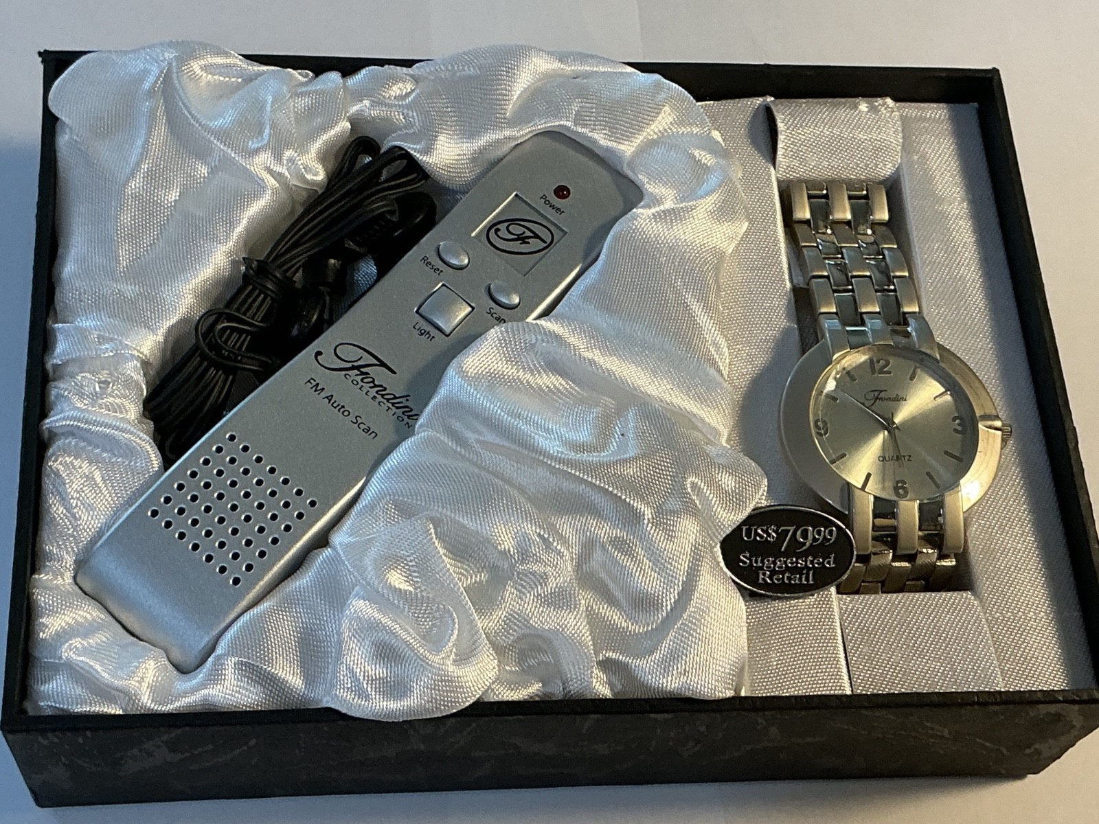 Fondini Collection Mens Stainless Steel Watch & FM Radio Gift Box