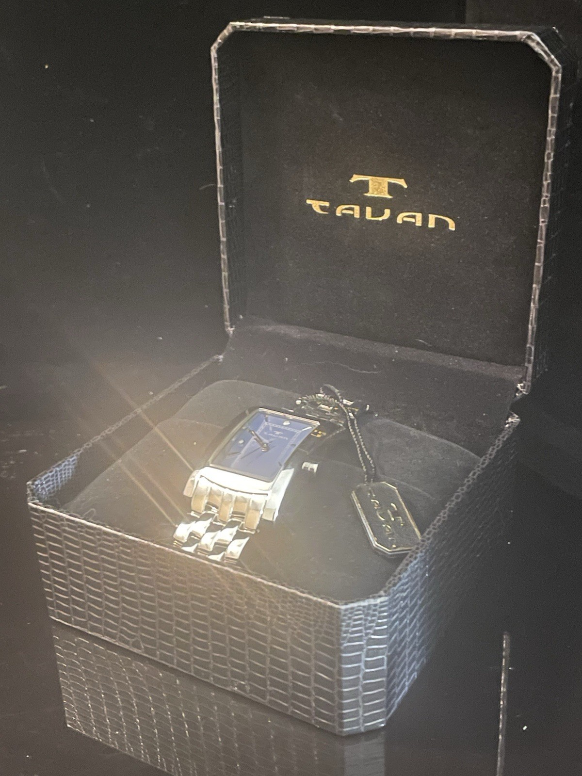Tavan Swiss Quartz Tank TV45-627 Blue Dial Stainless Steel Watch w/ Box & Papers