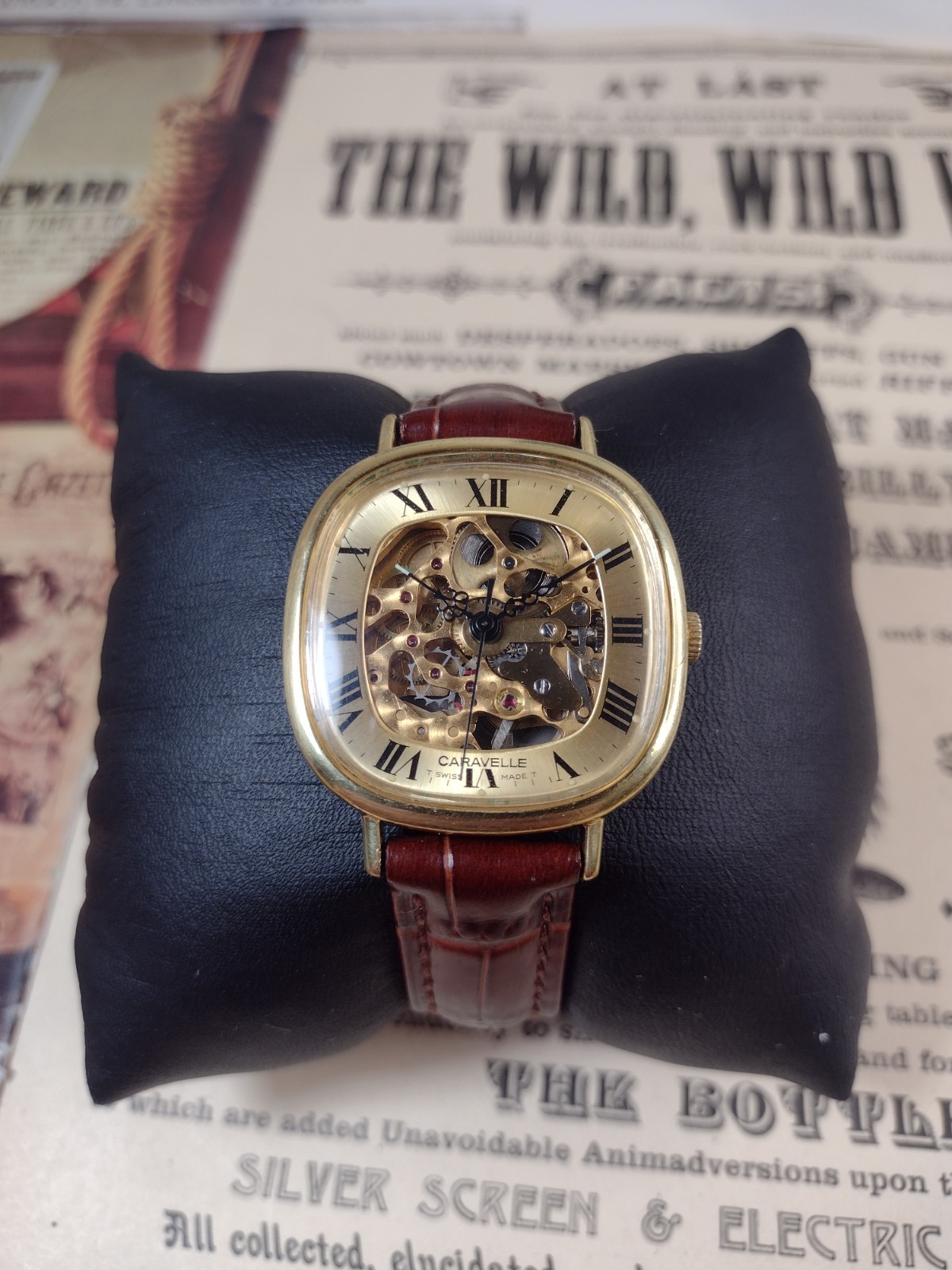 Vintage Caravelle Gold-Tone Wristwatch w/ Skeletonized Case