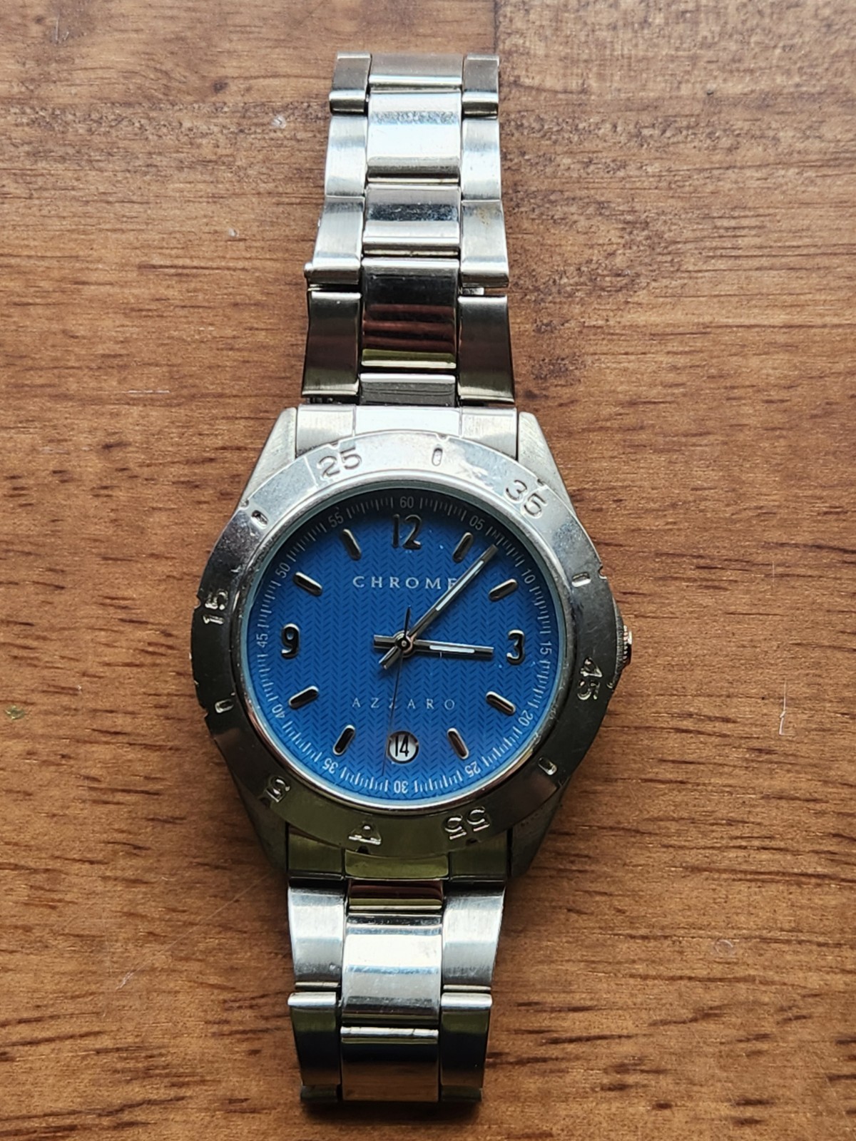 Chrome Azzaro Paris Watch Silver Chrome Casing / Blue Face Collectible Watch