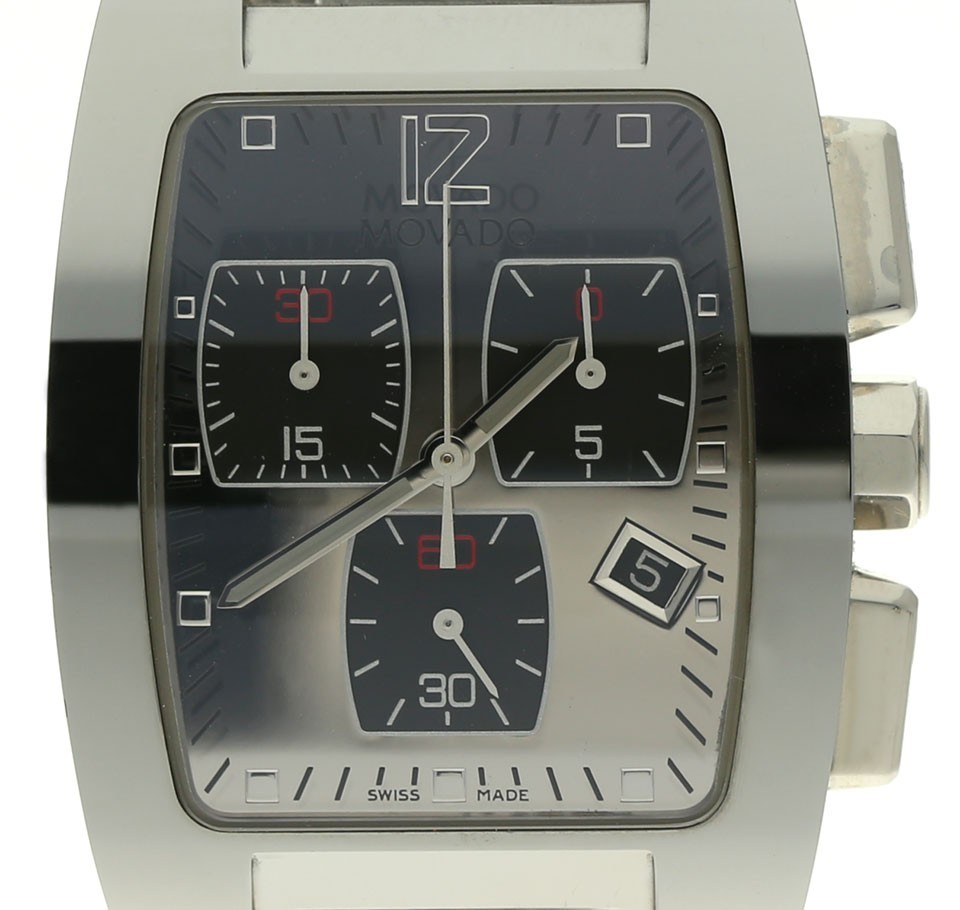 Movado Fiero #89 H1 1453 Swiss Quartz Chronograph Tungsten SS Watch 32MM $3495