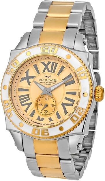 Aquaswiss Quartz 44 MM Men’s Gold Dial Stainless Steel Gold White Bezel 62G0082