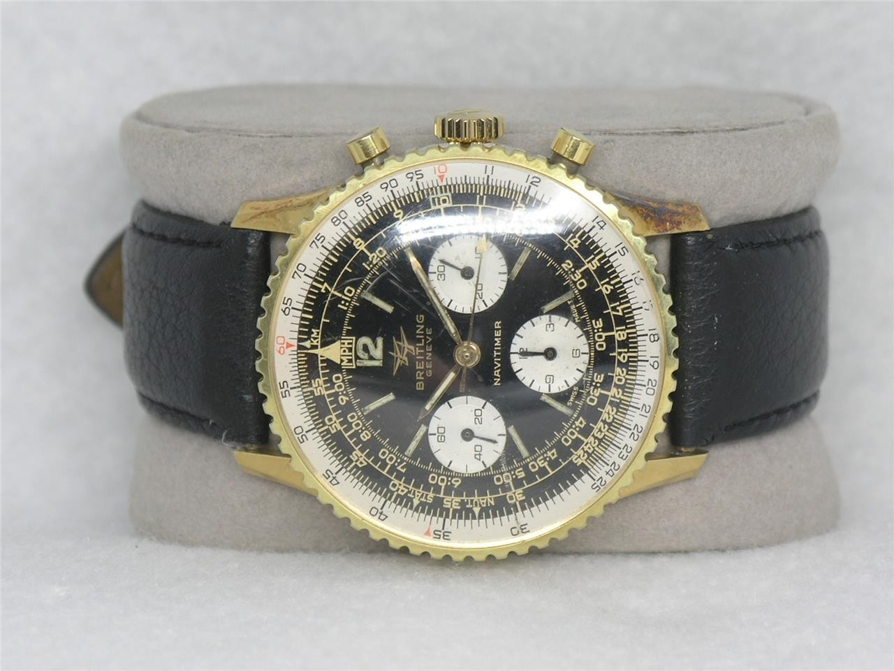 VINTAGE 1967 MENS 40MM BREITLING NAVITIMER 806 GOLD PLATE CHRONOGRAPH, RUNNING!