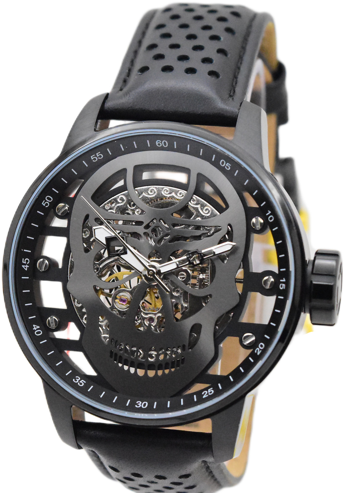 Invicta S1 Rally Gunmetal Skull Mens 48mm Mechanical Hand Wind Black Watch 20195