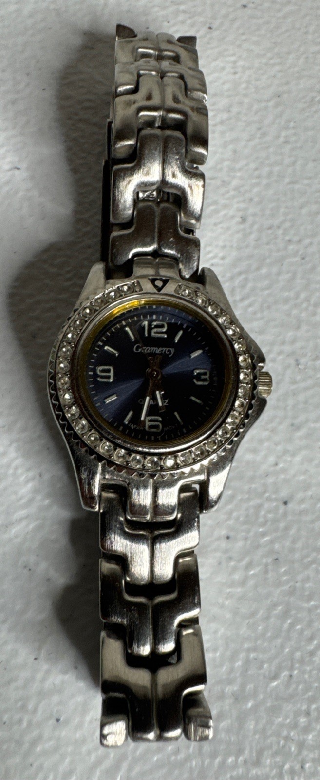 Women’s GRAMERCY Silver Tone Gem Quartz Rhine Stones Watch 8803-482 New Batt!