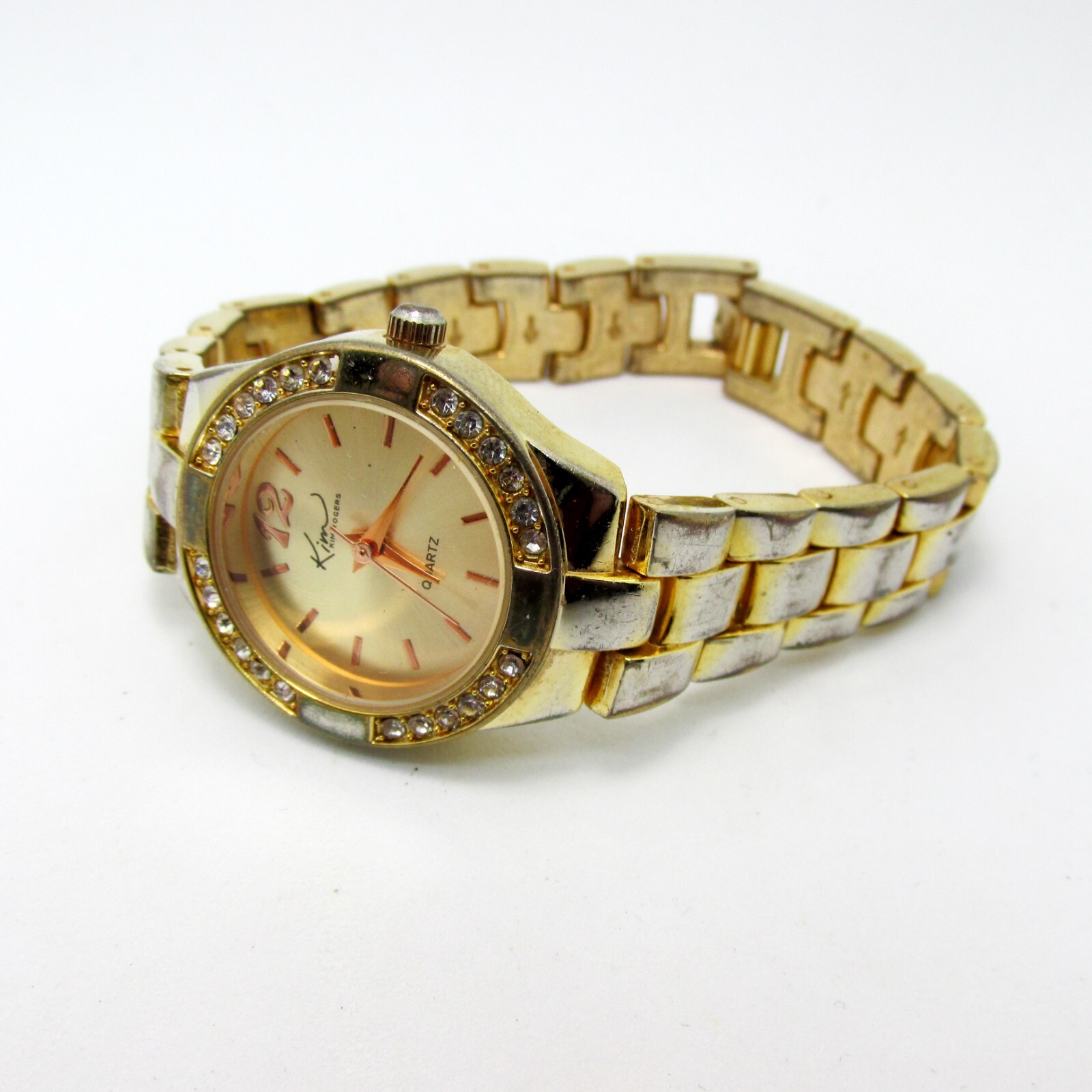 Women’s Kim Rogers Gold Tone With Crystals Accutime Watch 6″ Inch New Battery