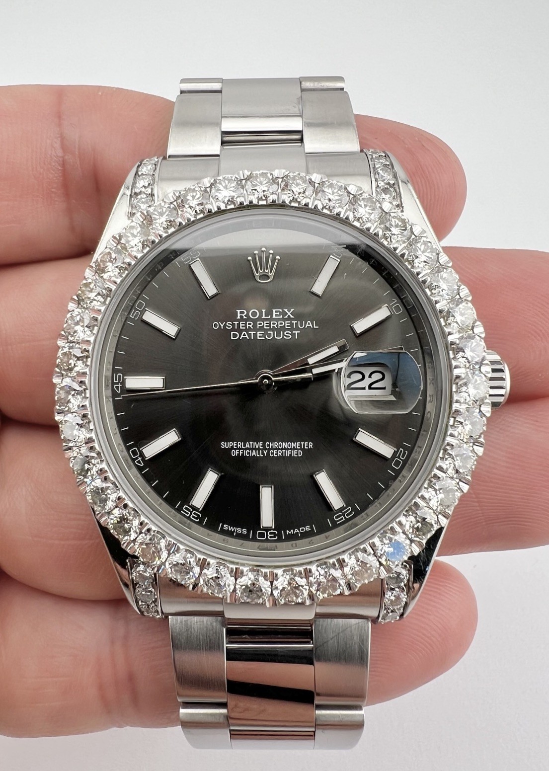 Rolex Datejust II 41mm 4.90ct Diamond Bezel/Rhodium Gray Watch 116300 Watch